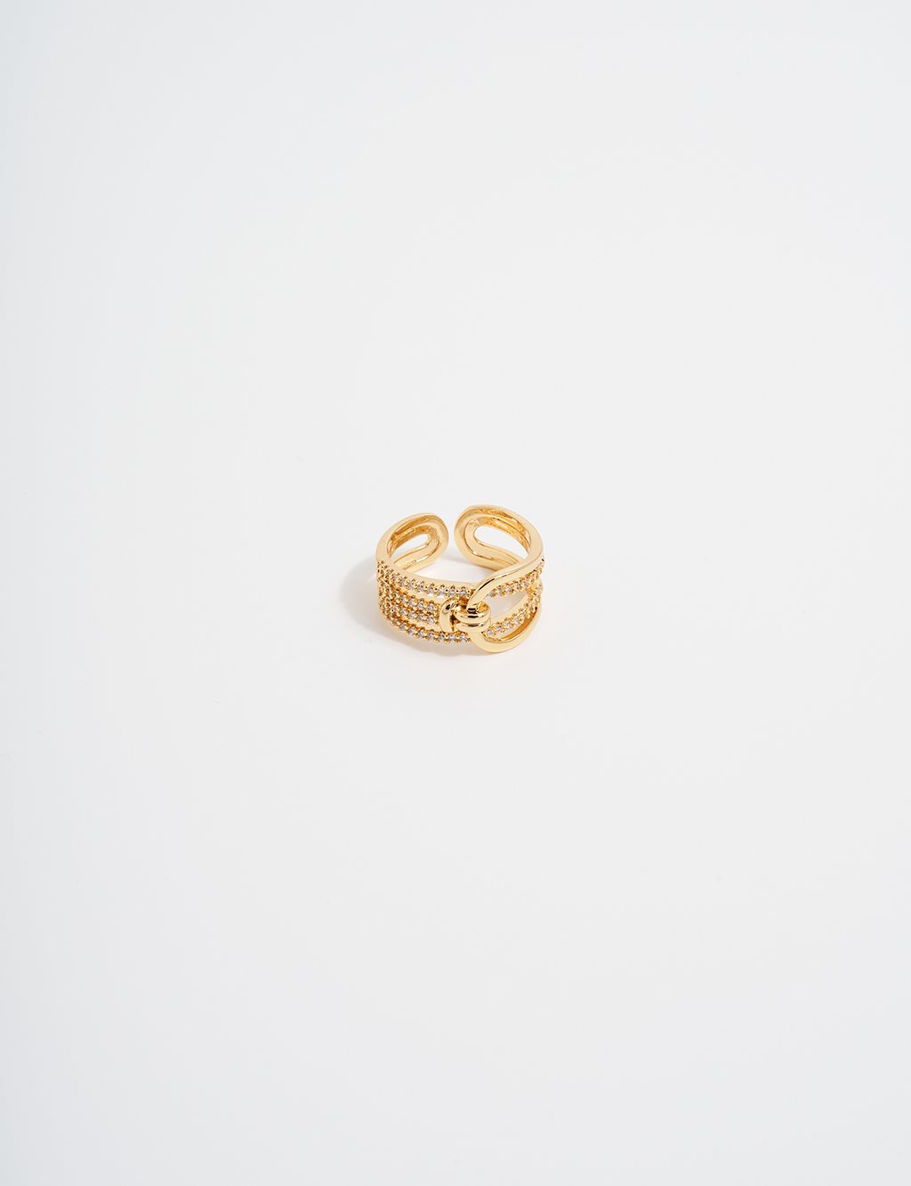 Stone-Embellished Double-Band Ring in Gold