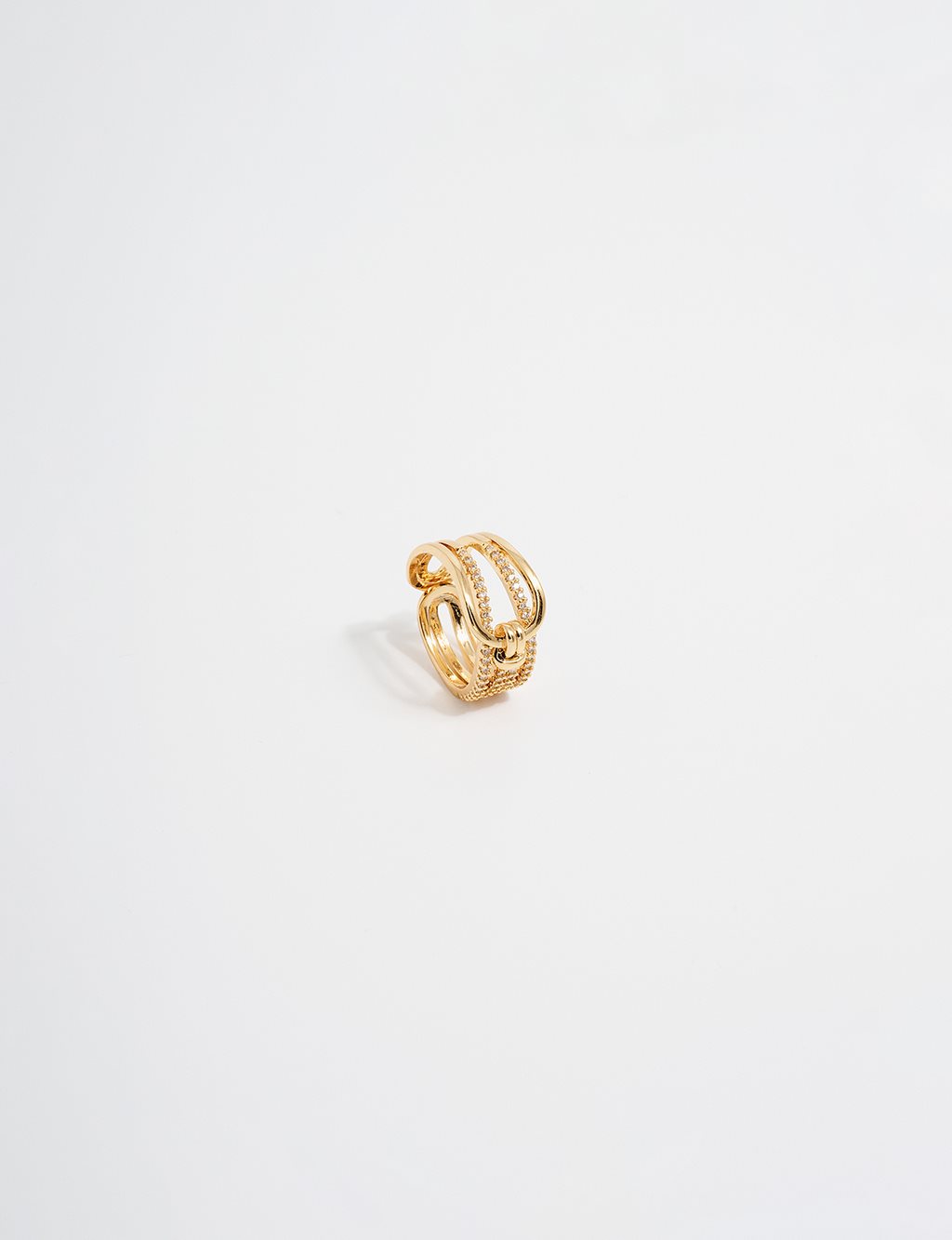 Stone-Embellished Double-Band Ring in Gold