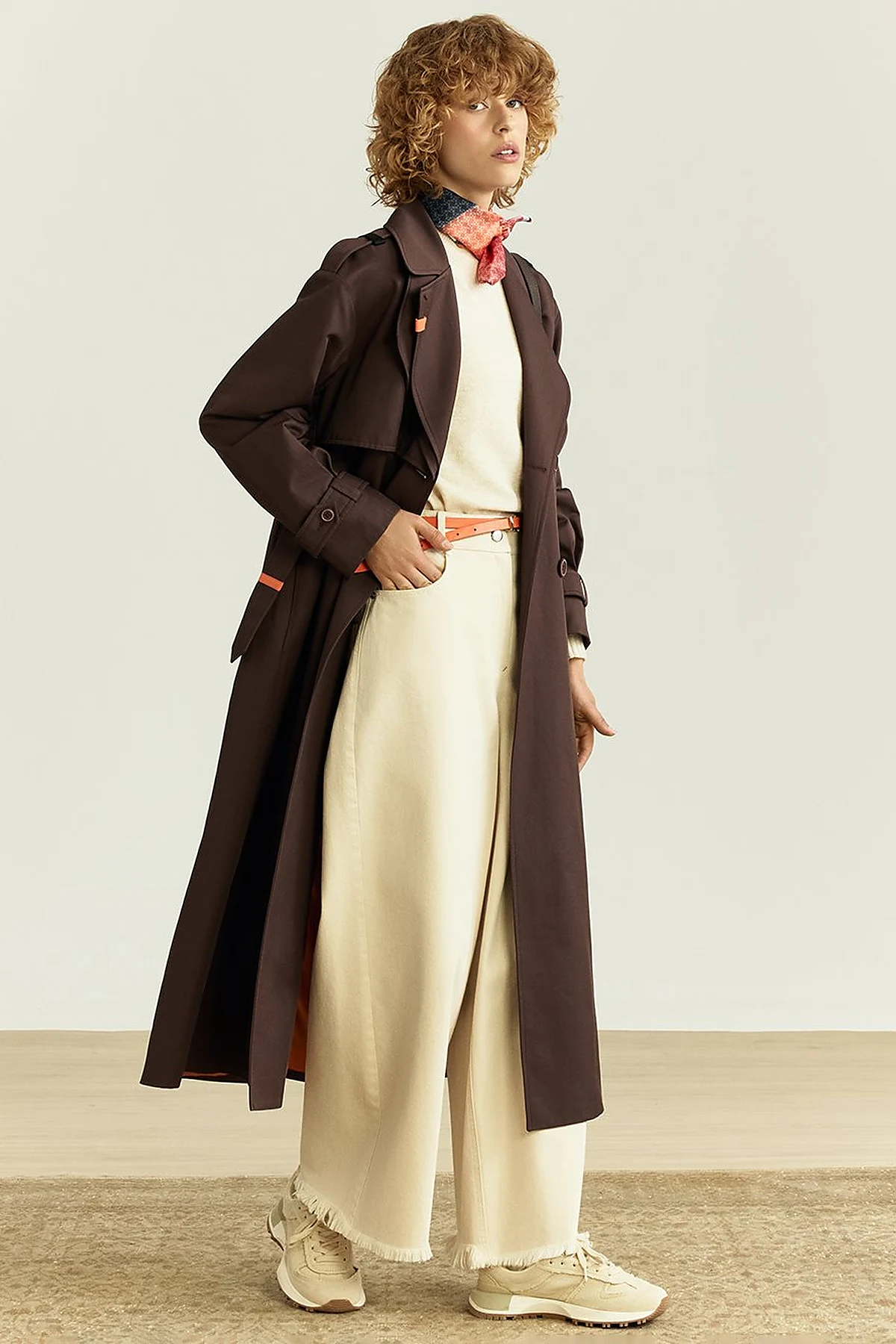 Wide Leg Denim Trousers Cream