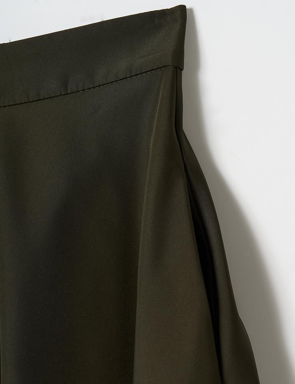 Flared Skirt with Zippered Pocket Detail Khaki