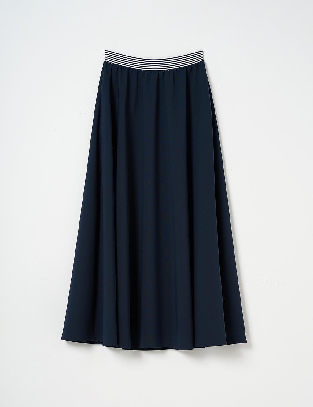 Flared Skirt with Elastic Waist Dark Navy Blue