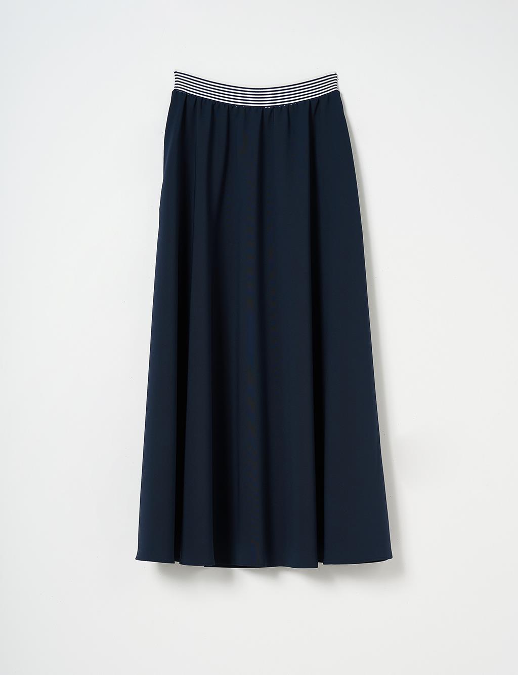 Flared Skirt with Elastic Waist Dark Navy Blue