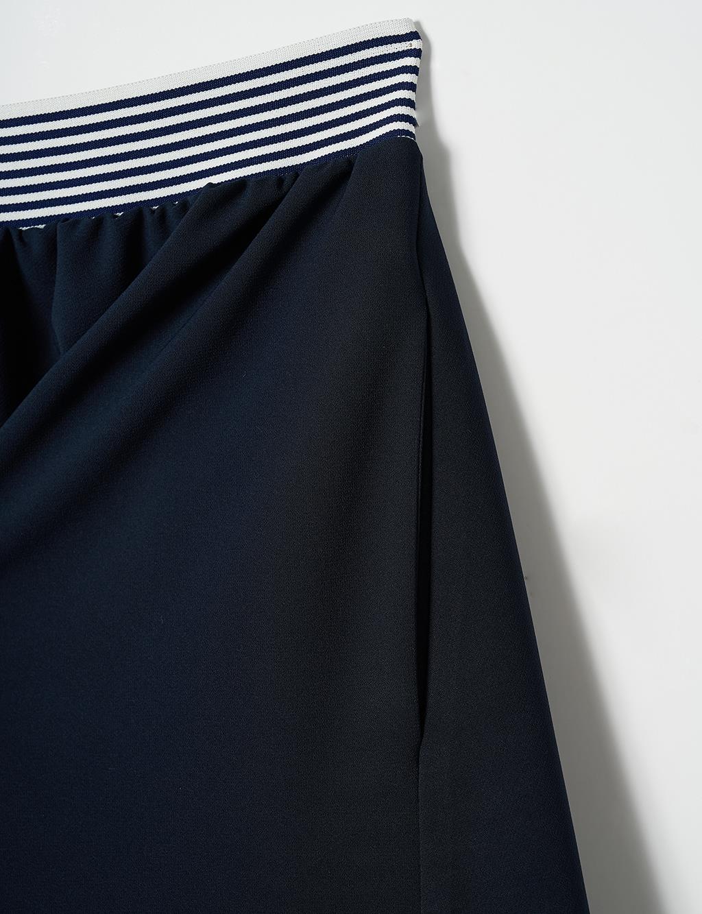 Flared Skirt with Elastic Waist Dark Navy Blue