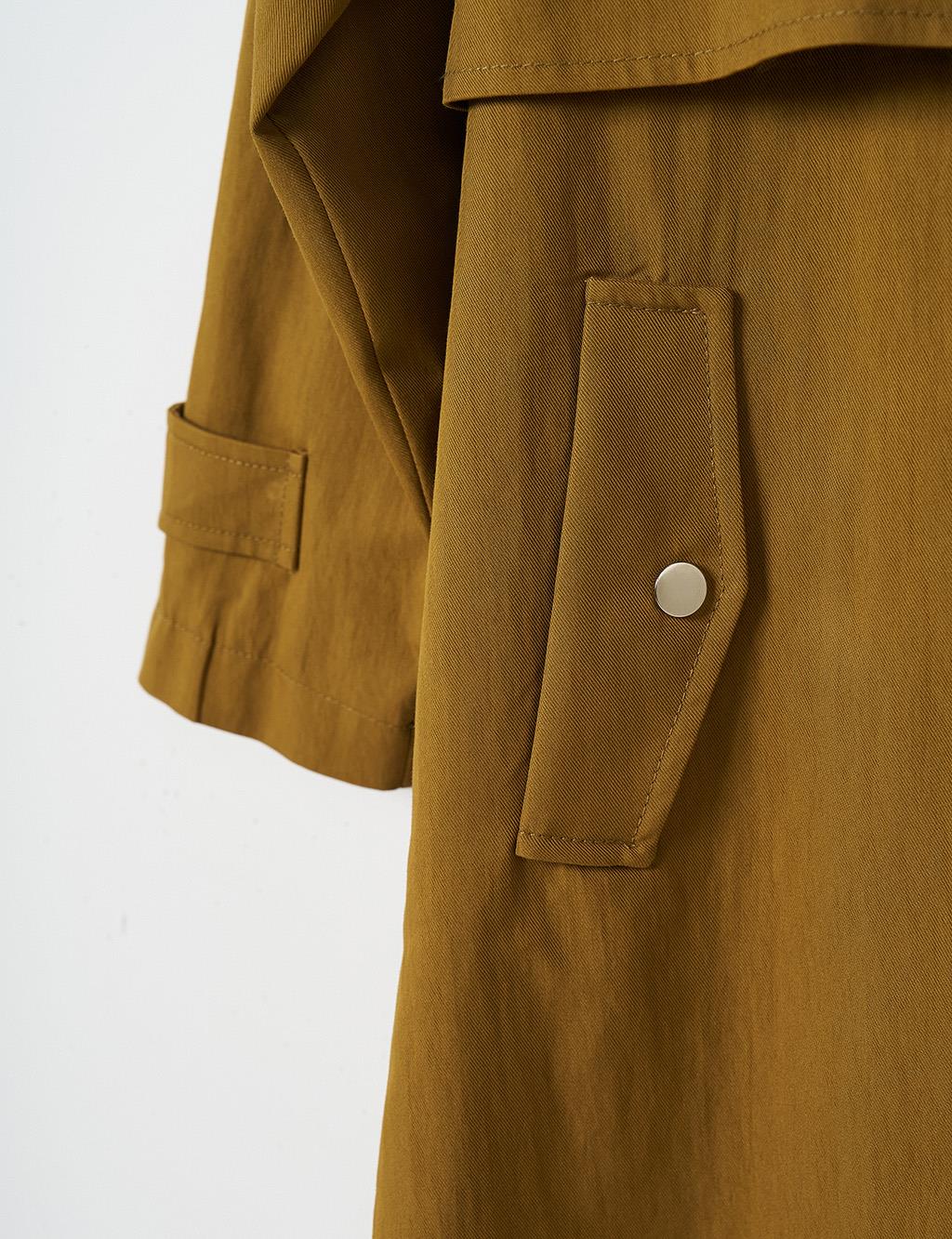 Pocket Detailed Stand Collar Dark Olive