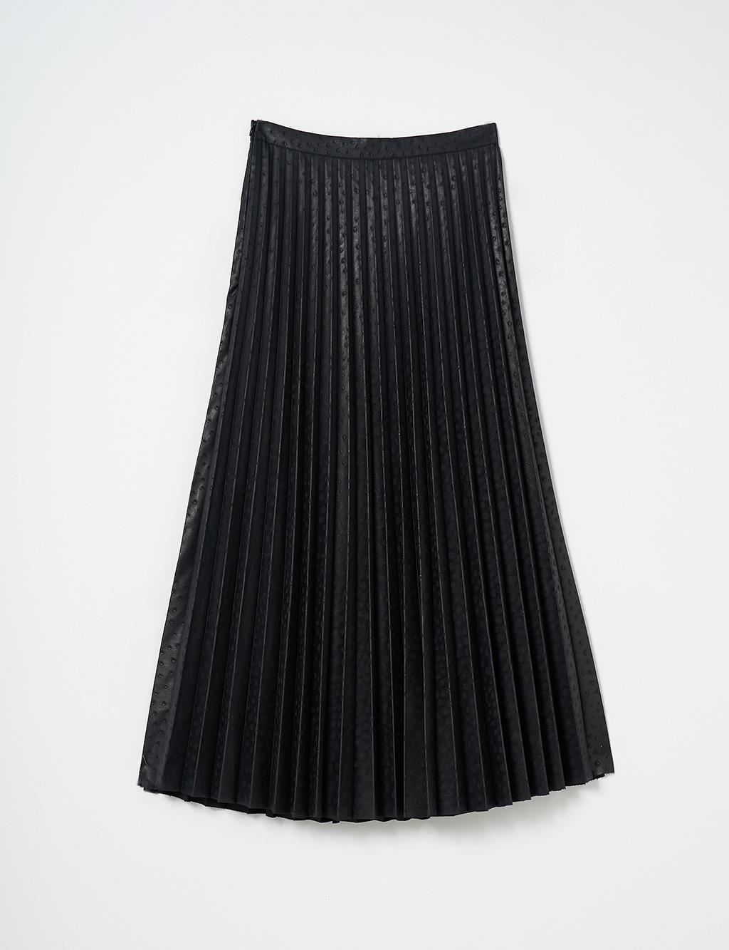 Polka Dot Patterned Pleated Skirt Navy Blue