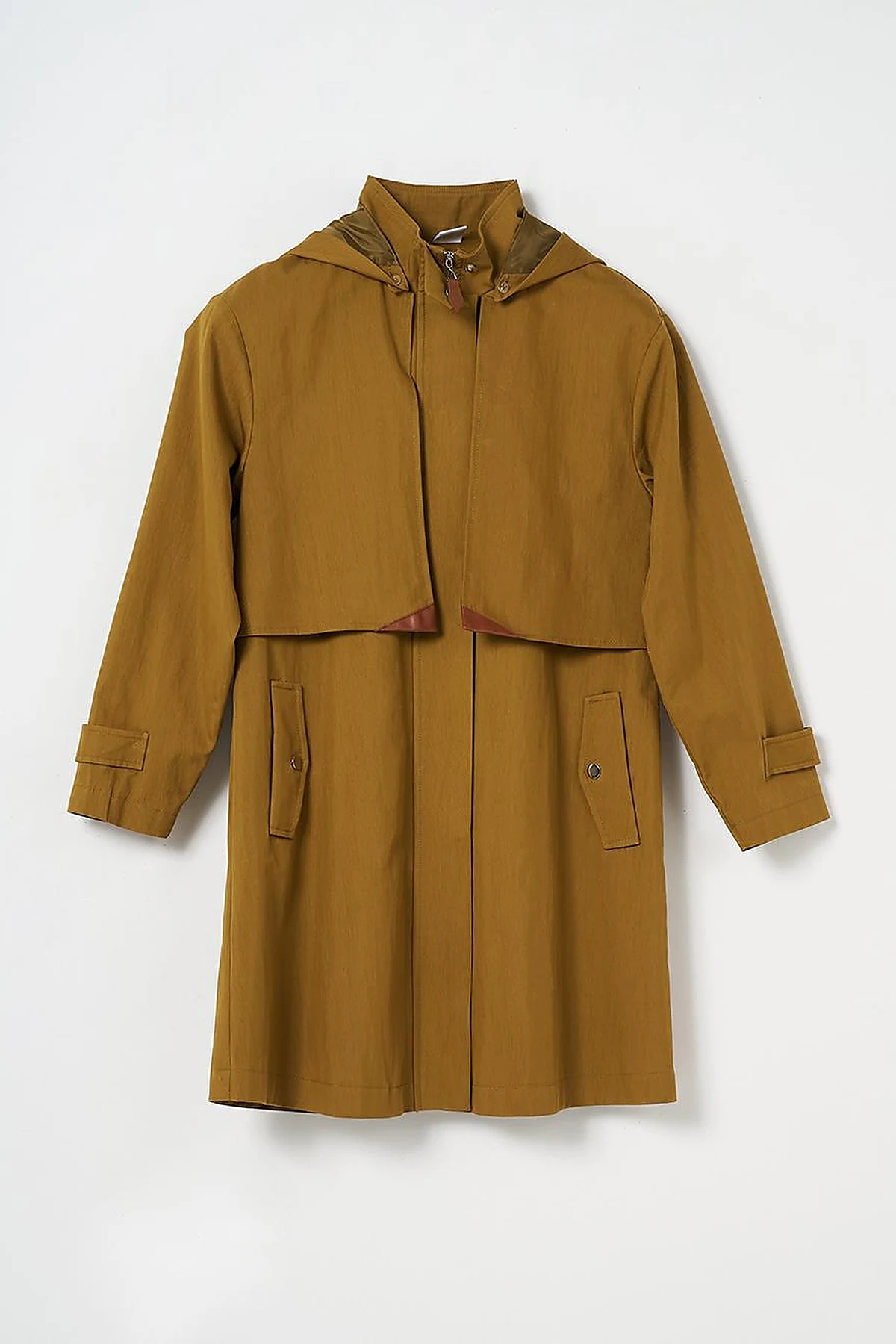 Stand Collar Coat with Pocket Detail Dark Olive