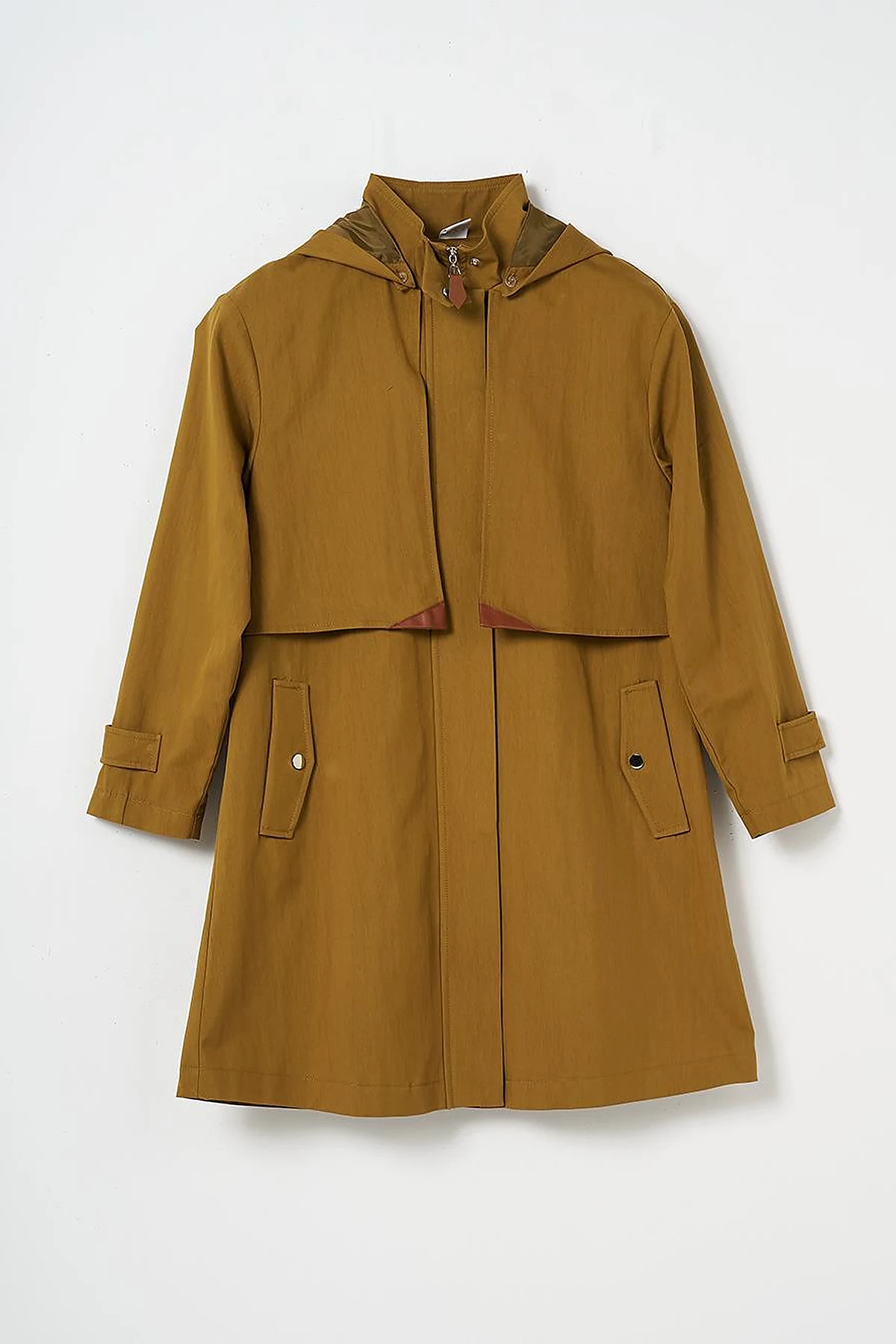 Stand Collar Coat with Pocket Detail Dark Olive