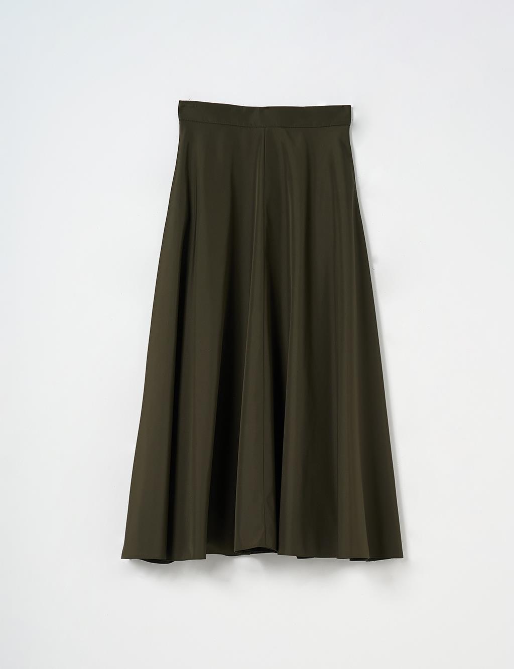 Flared Skirt with Zippered Pocket Detail Khaki