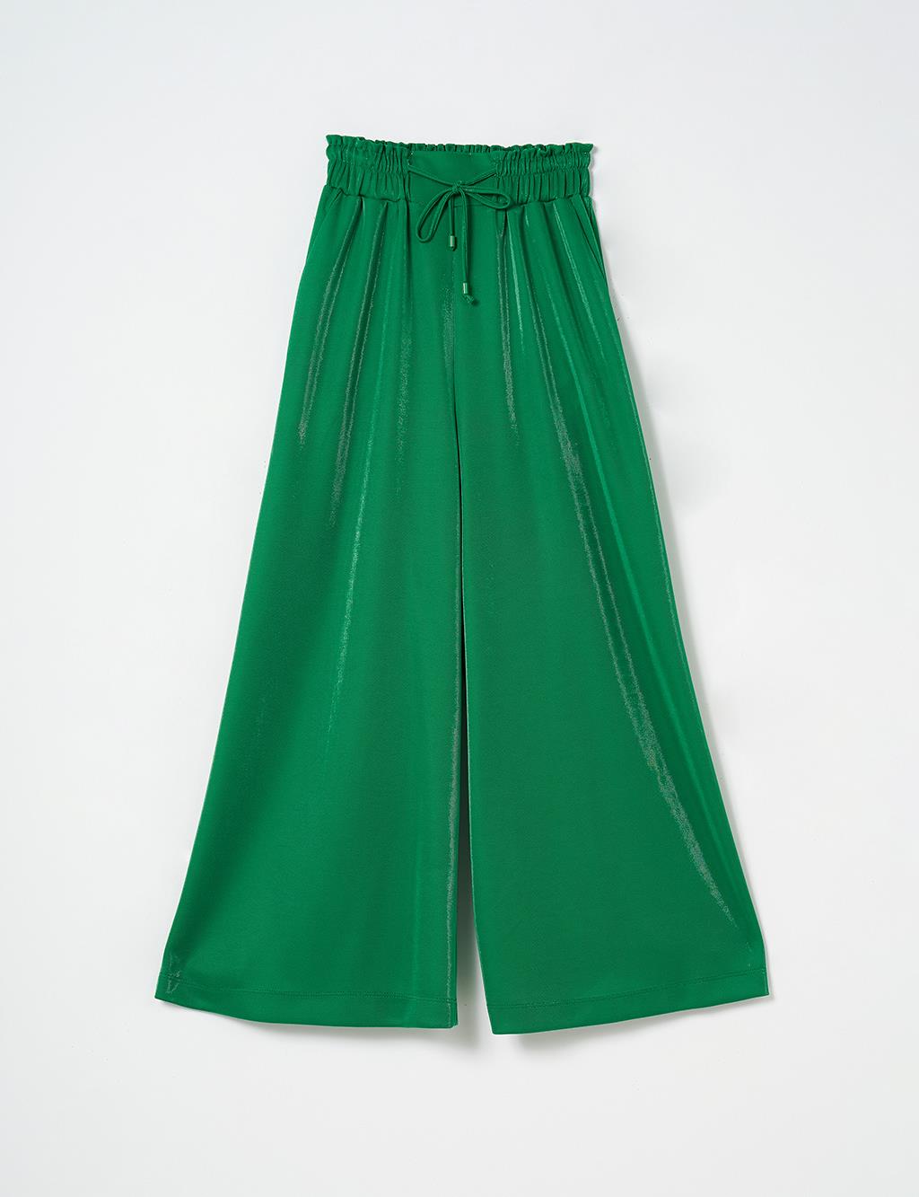 Wide Leg Lace-up Trousers Green