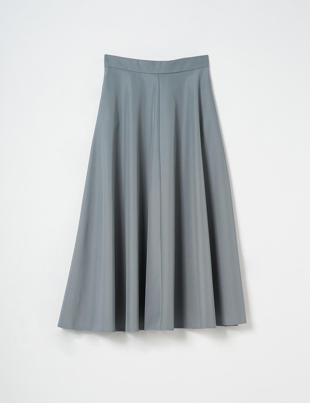 Flared Skirt with Zippered Pocket Detail in Dirty Blue