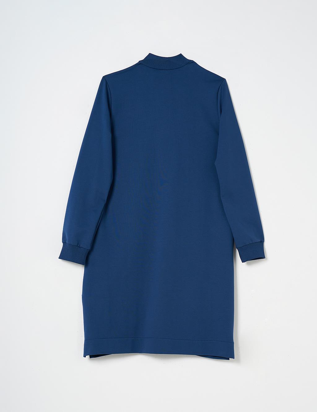 Half Zipper Closure Tunic with Pocket Detail in Indigo