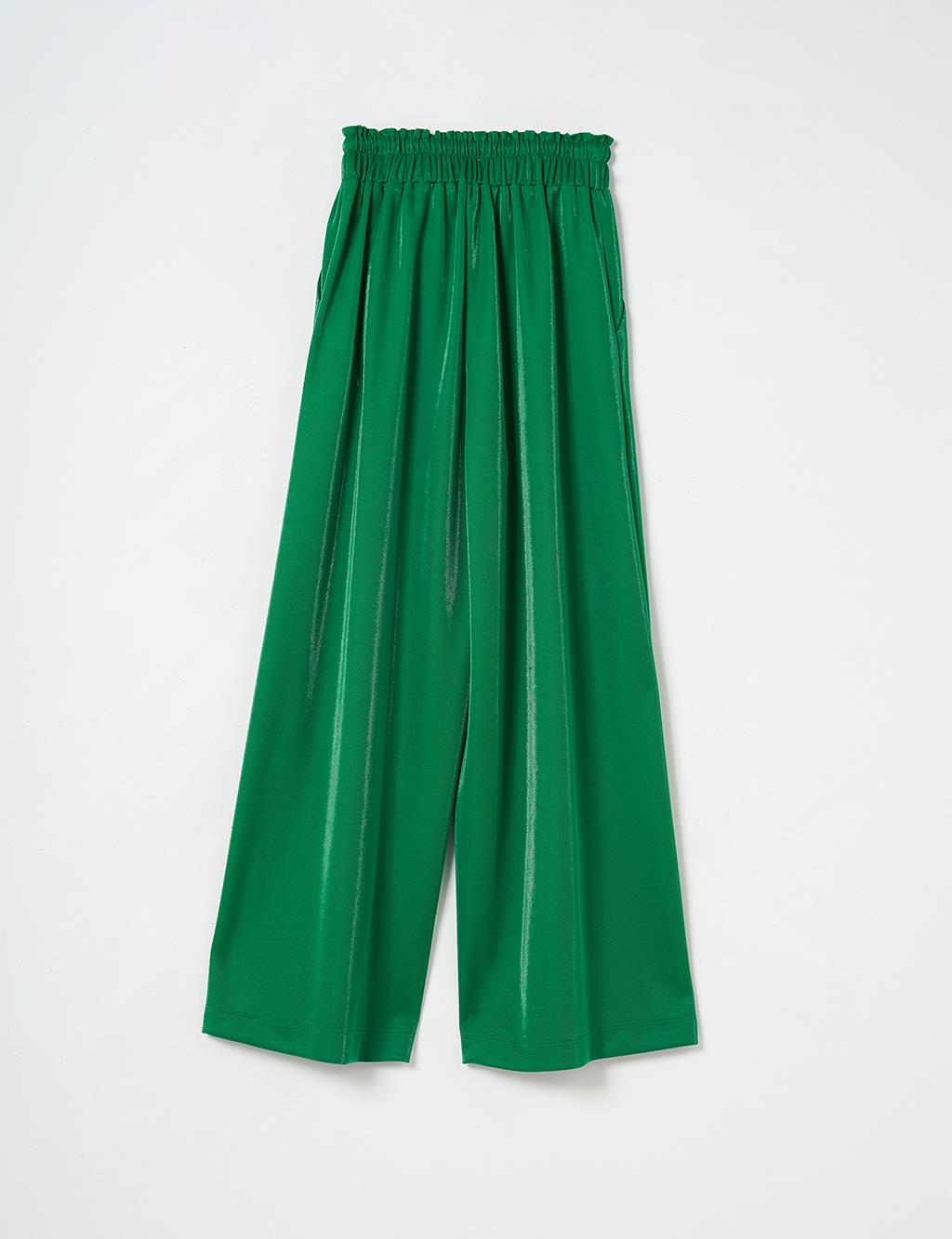 Wide Leg Lace-up Trousers Green