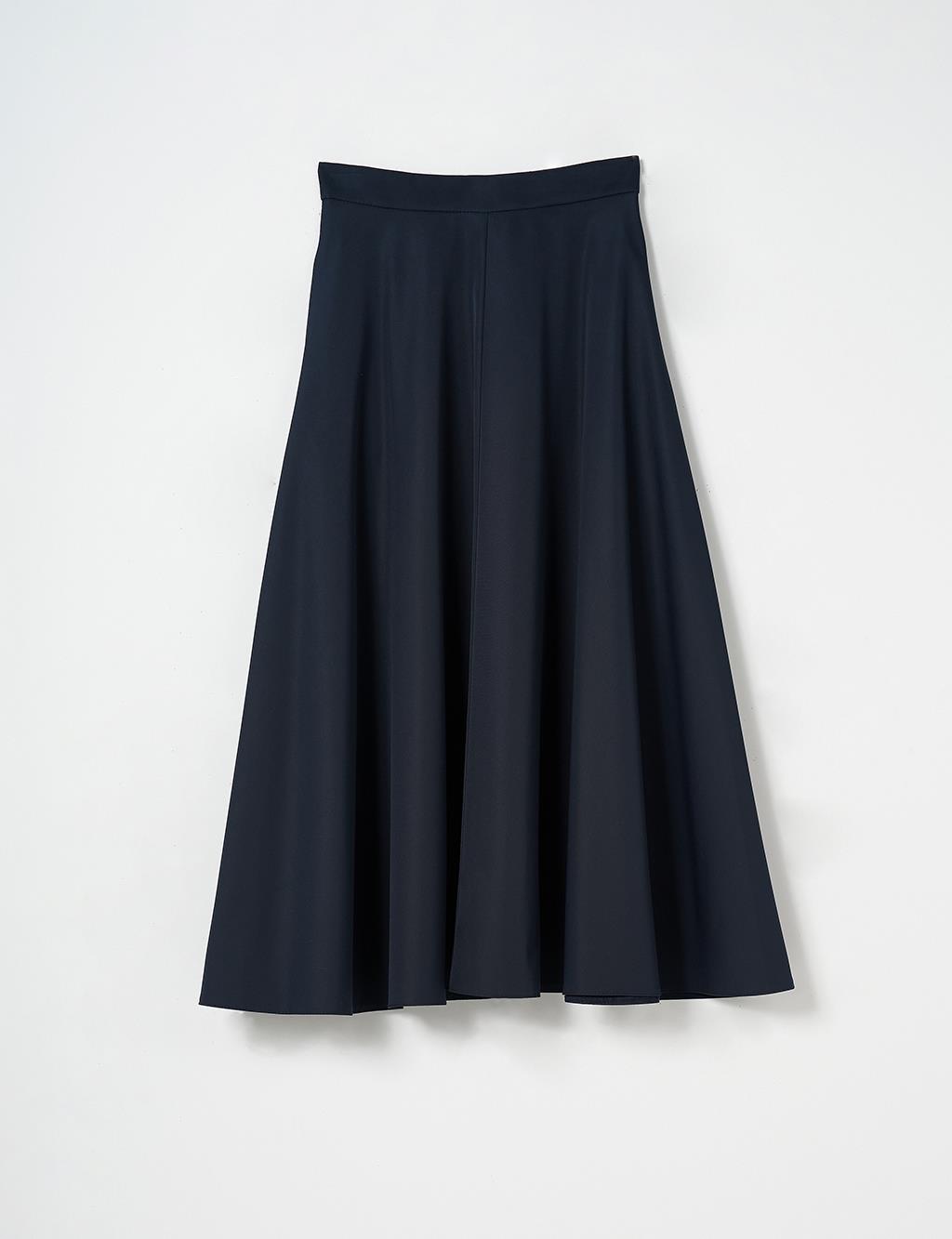 Flared Skirt with Zippered Pocket Detail in Dark Navy Blue