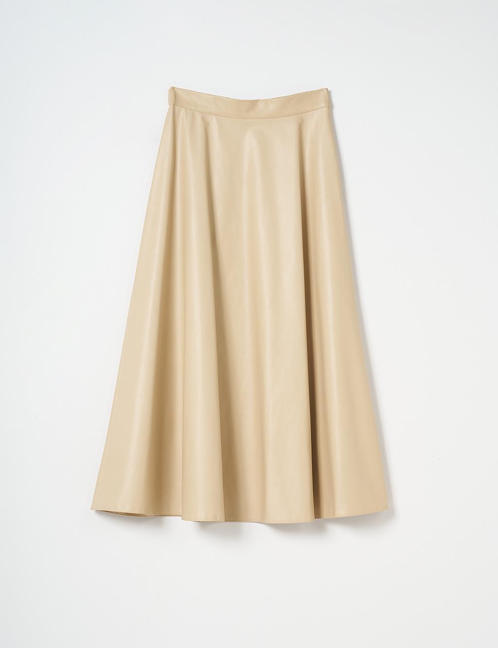 High Waist Faux Leather Skirt Light Beige