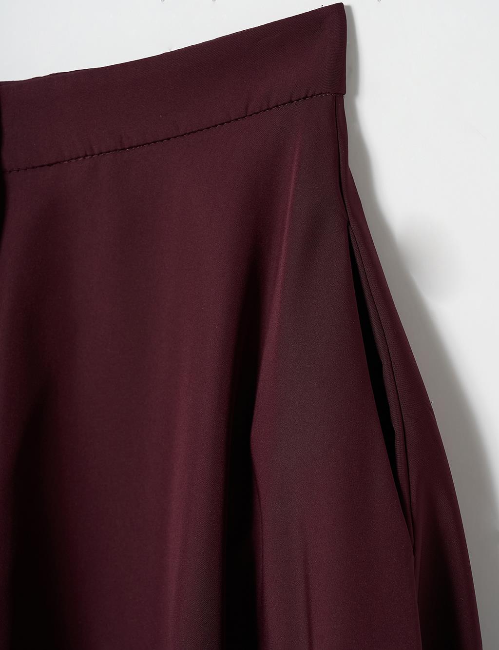 Flared Skirt with Zippered Pocket Detail in Dark Burgundy