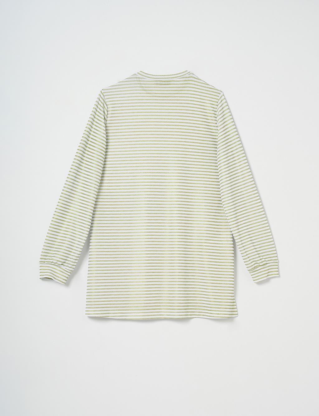 Striped Crew Neck Sweatshirt in Pistachio Green