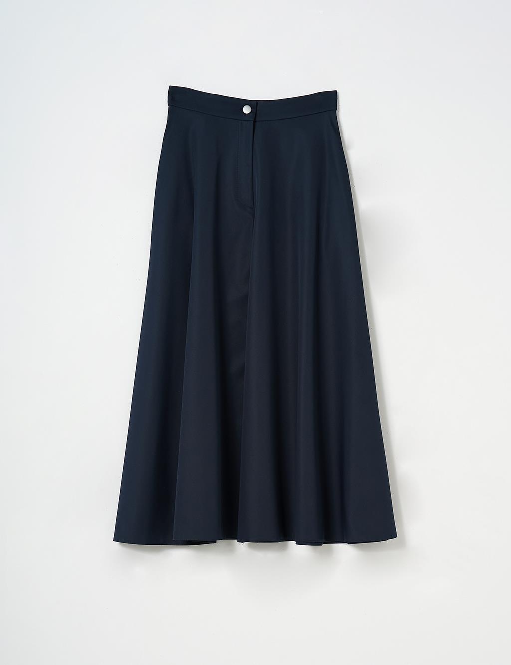 Flared Skirt with Zippered Pocket Detail in Dark Navy Blue