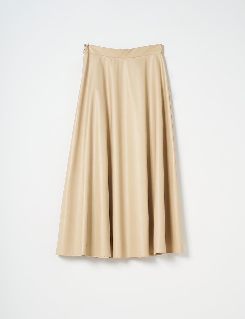 High Waist Faux Leather Skirt Light Beige