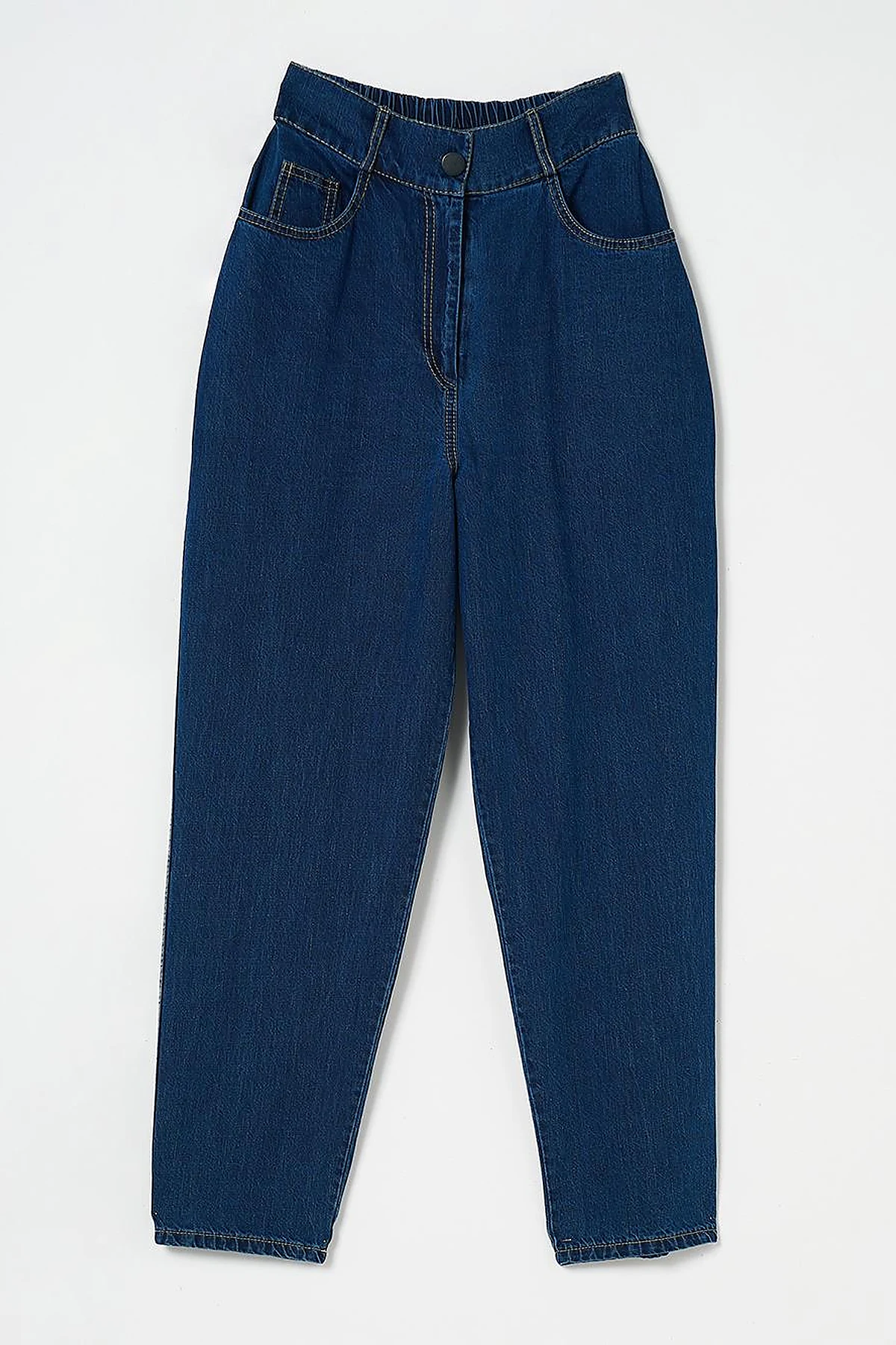 Zippered Carrot-Cut Denim Pants in Navy Blue