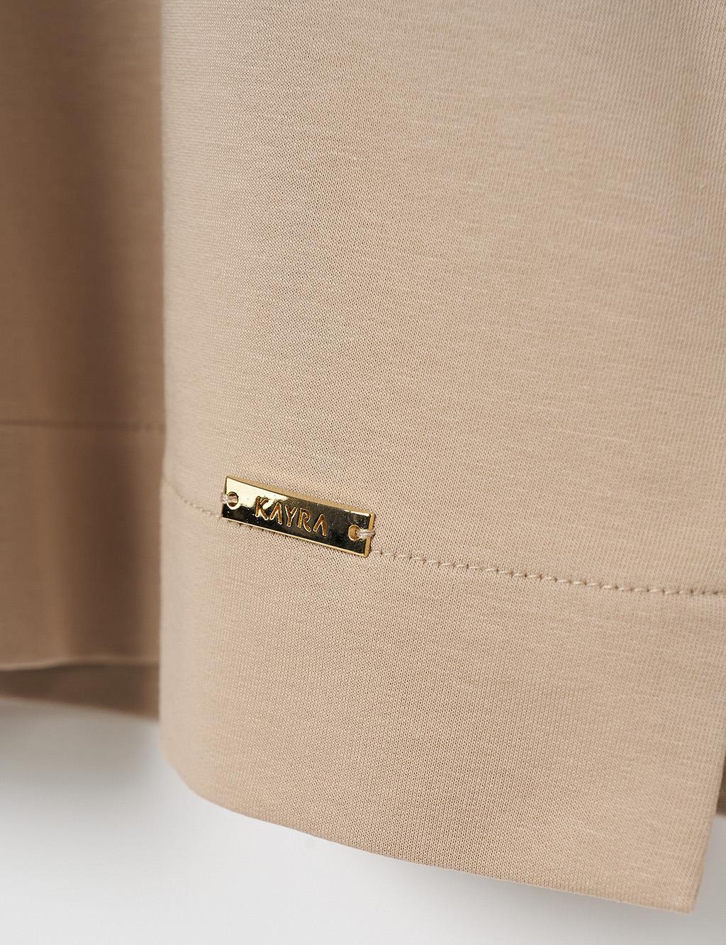 Half Zipper Closure Tunic with Pocket Detail in Beige