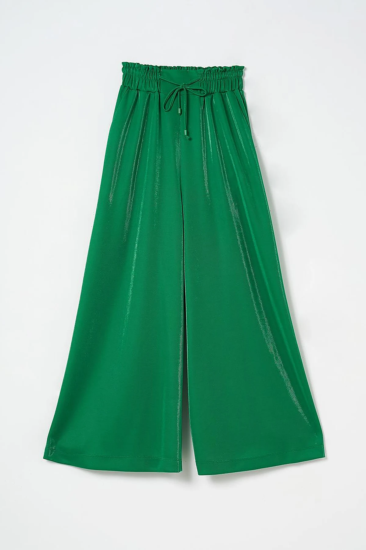 Wide Leg Lace-up Trousers Green