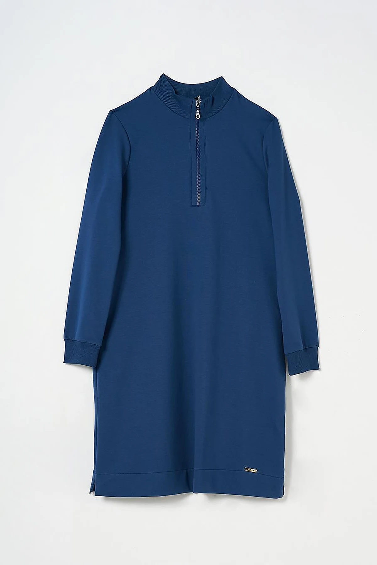 Half Zipper Closure Tunic with Pocket Detail in Indigo