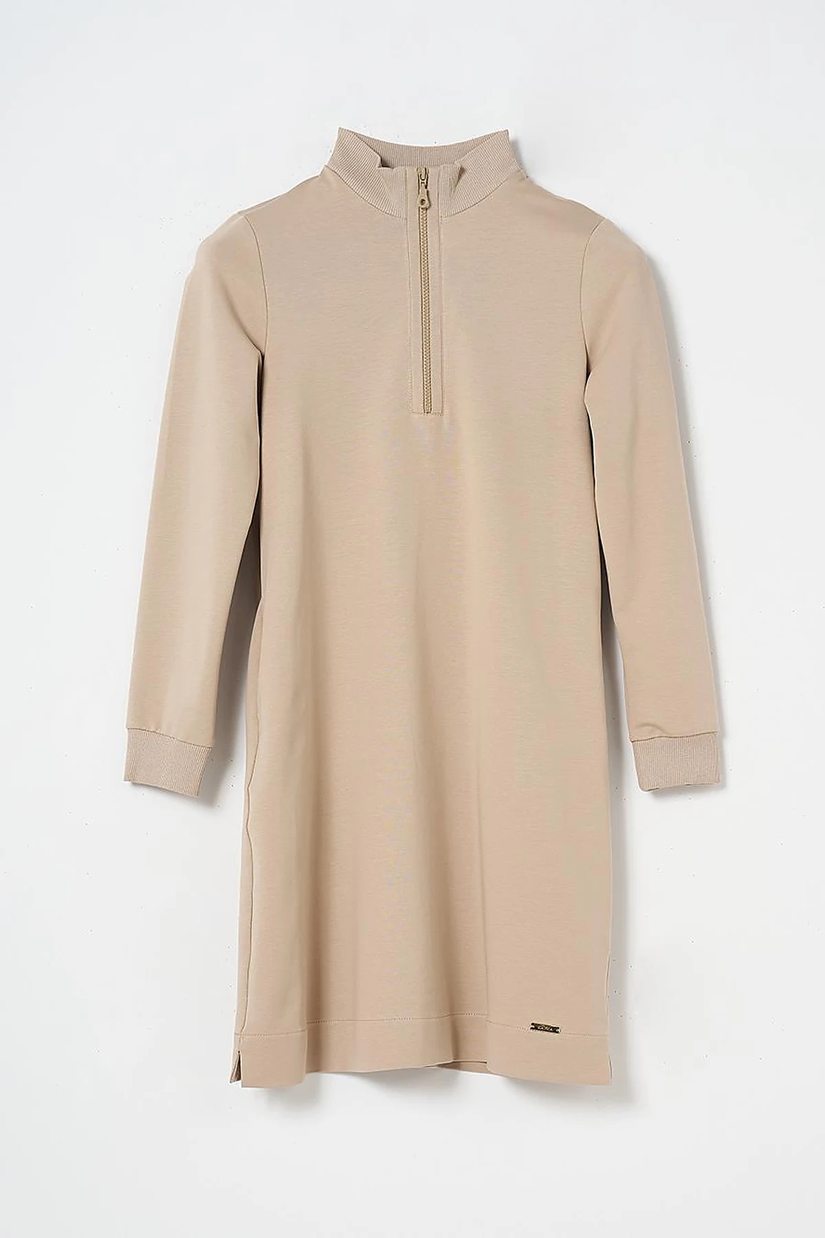 Half Zipper Closure Tunic with Pocket Detail in Beige
