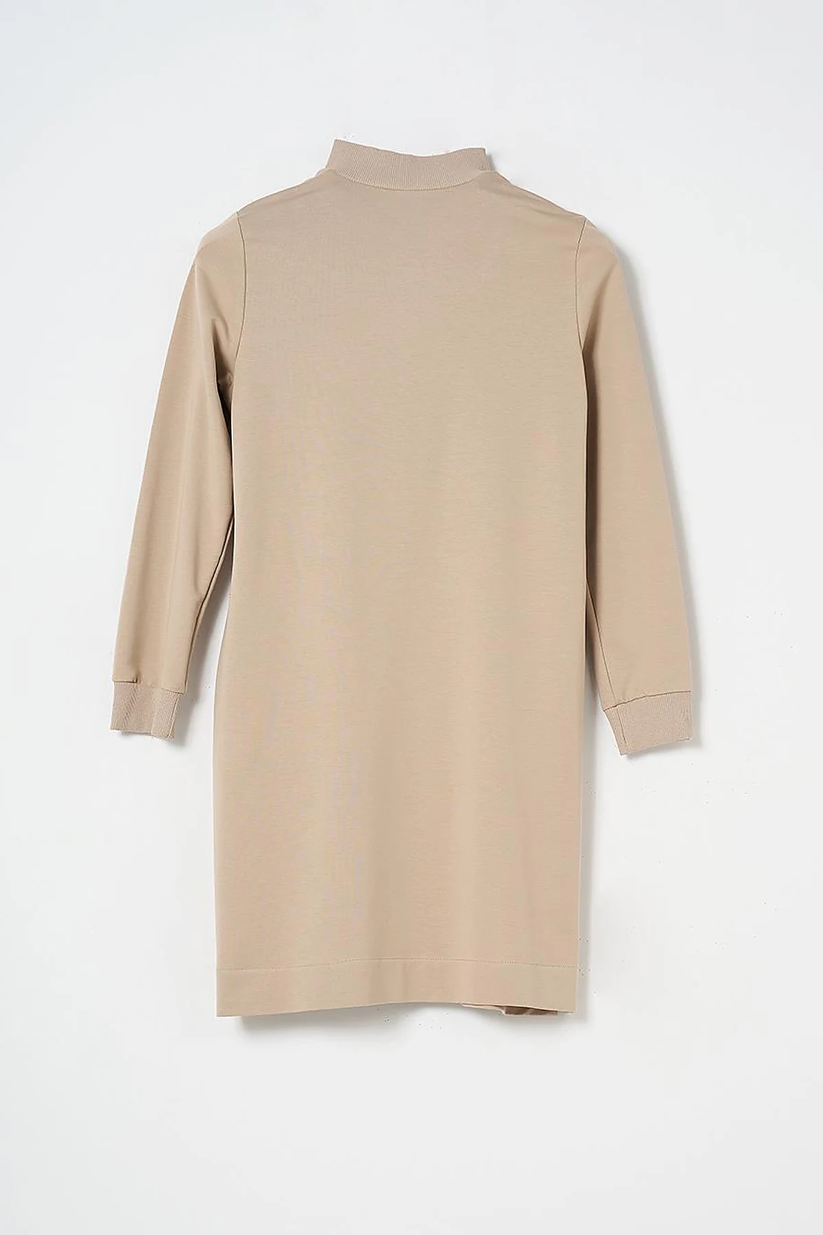 Half Zipper Closure Tunic with Pocket Detail in Beige