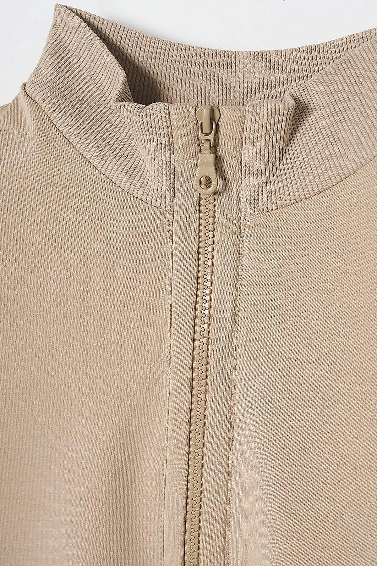 Half Zipper Closure Tunic with Pocket Detail in Beige
