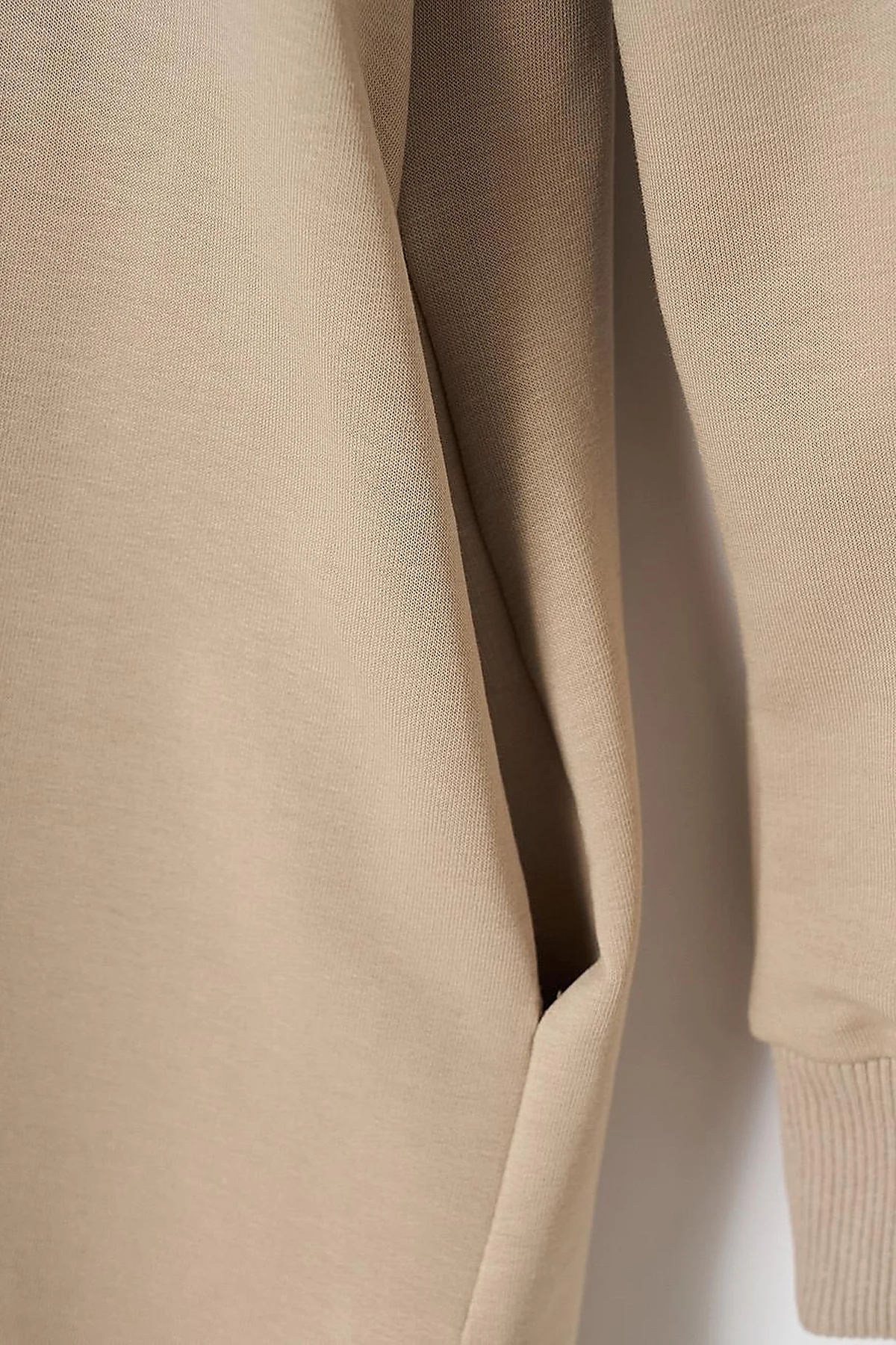 Half Zipper Closure Tunic with Pocket Detail in Beige