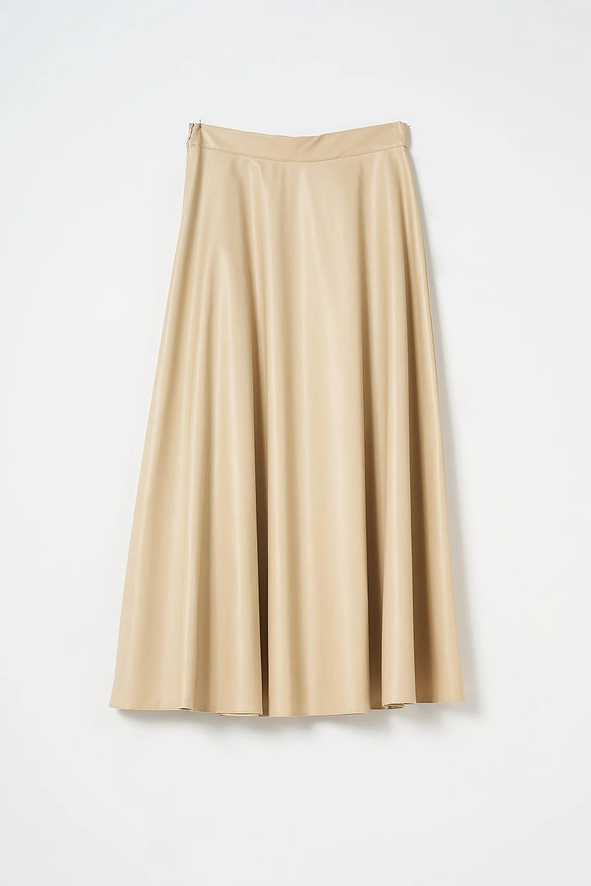 High Waist Faux Leather Skirt Light Beige