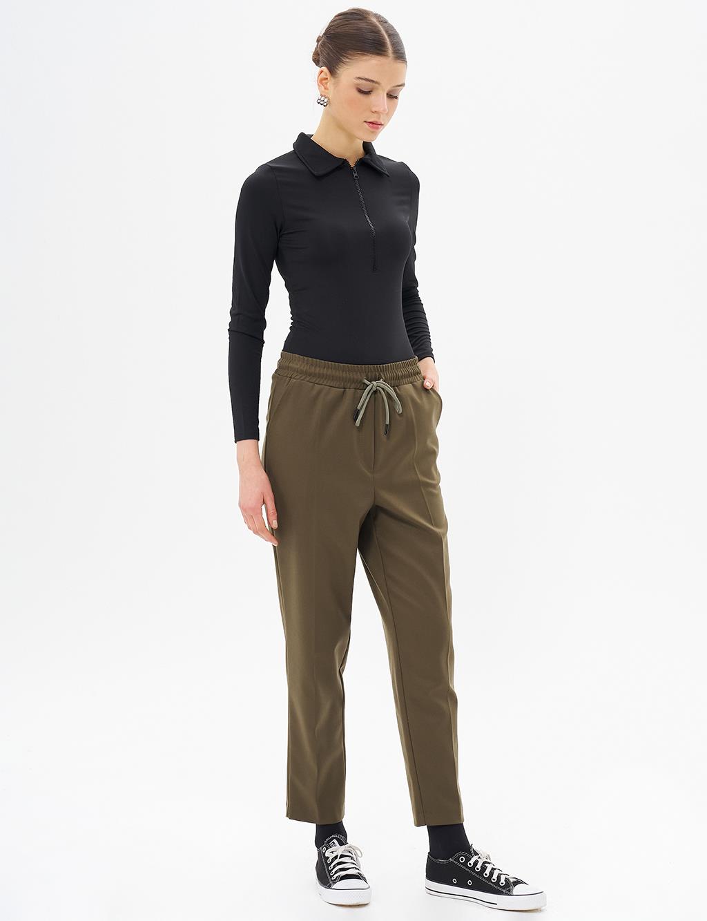 Elastic Waist Carrot Pants Khaki