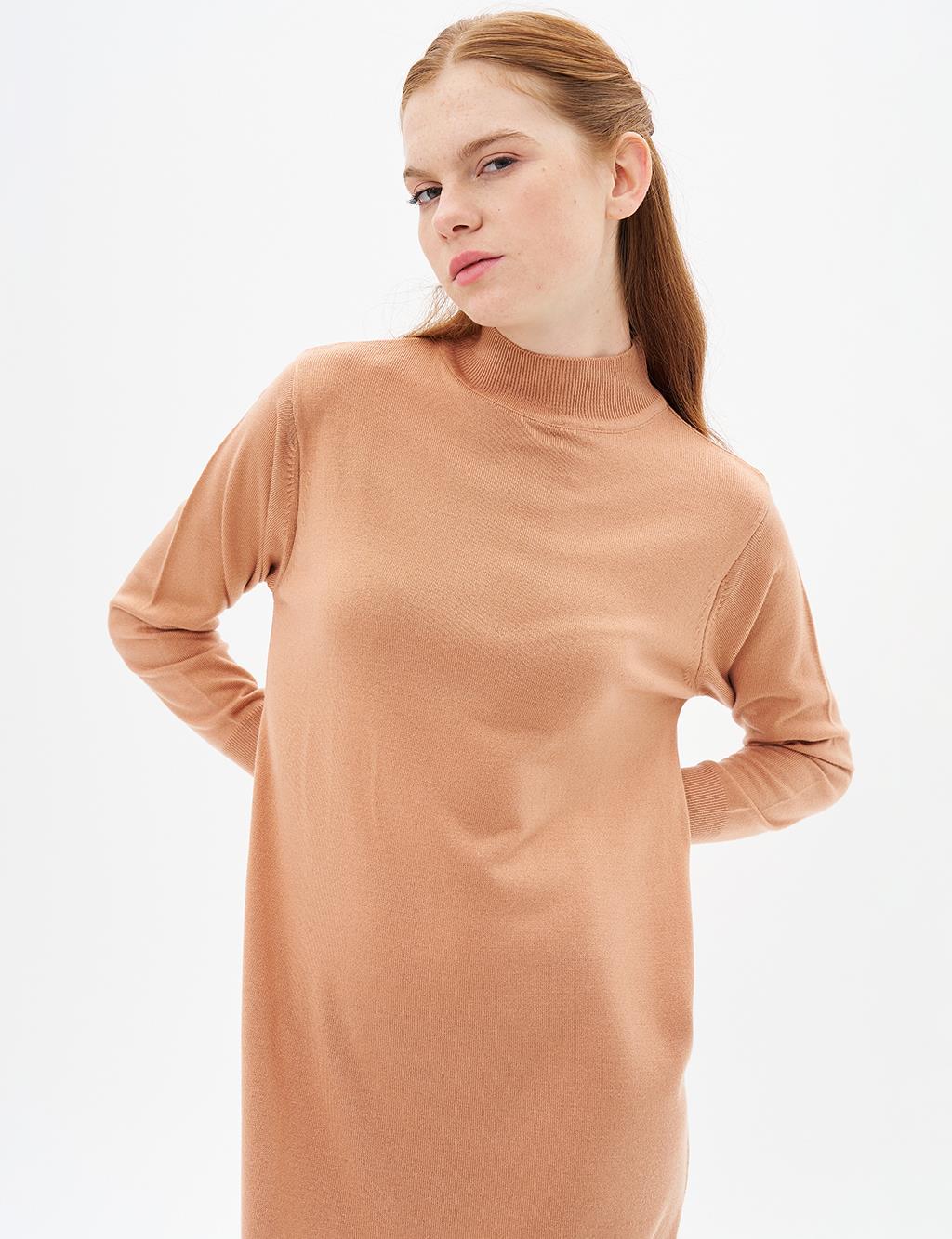 Half Turtleneck Knit Dress Salmon