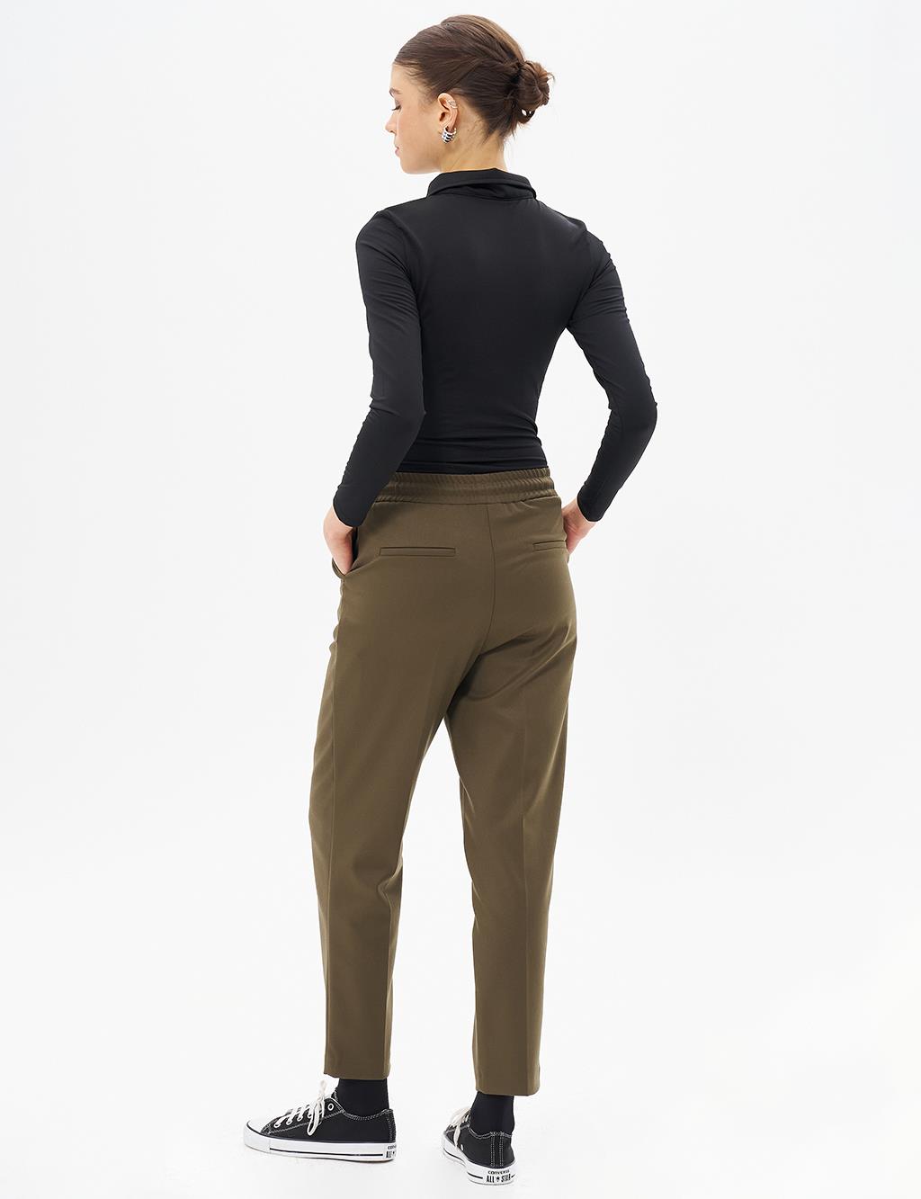 Elastic Waist Carrot Pants Khaki