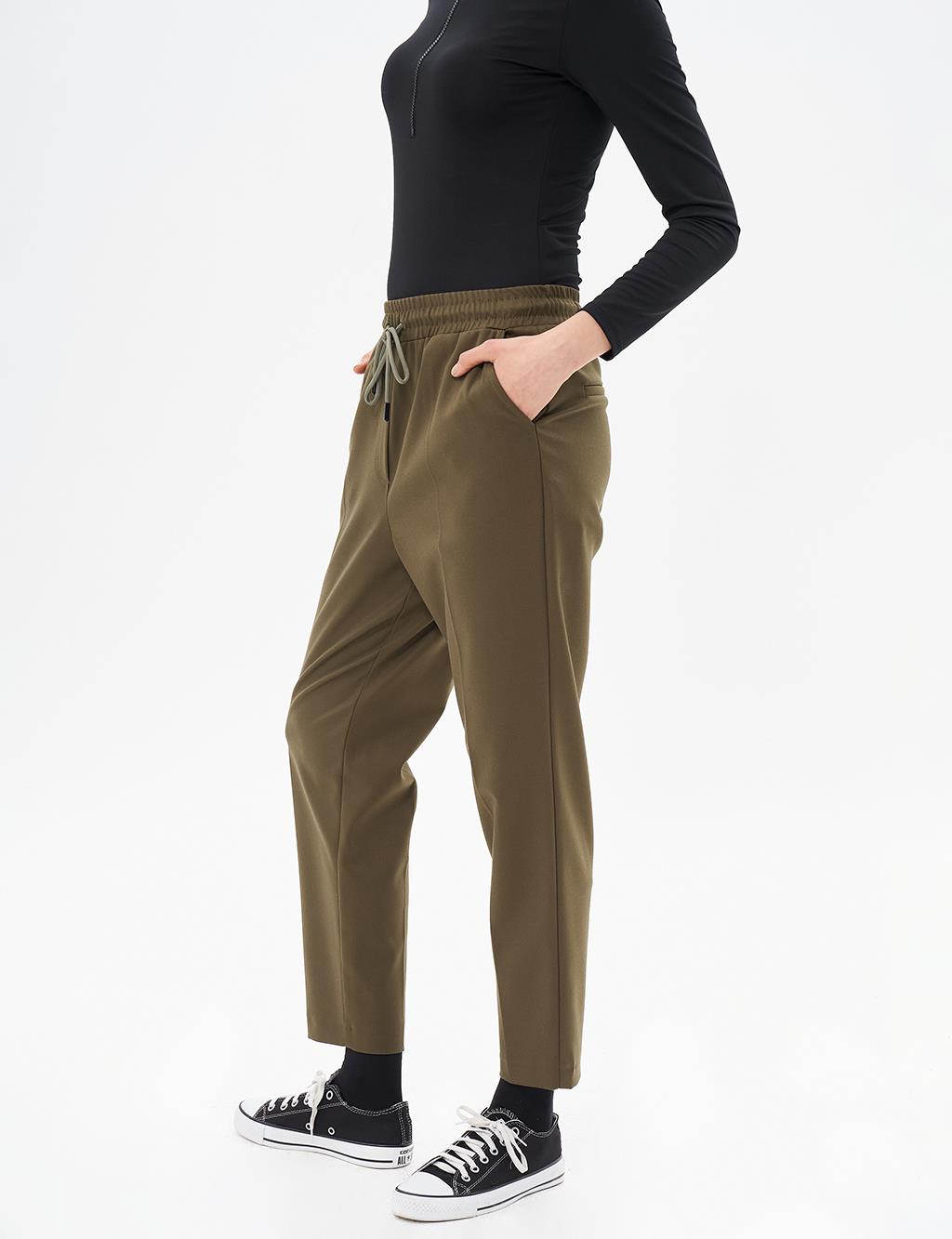 Elastic Waist Carrot Pants Khaki