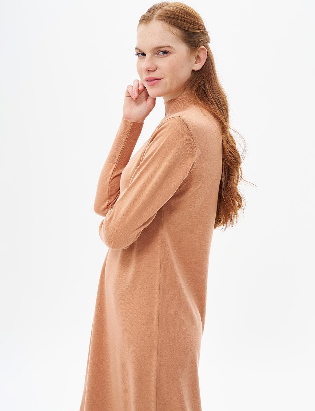 Half Turtleneck Knit Dress Salmon