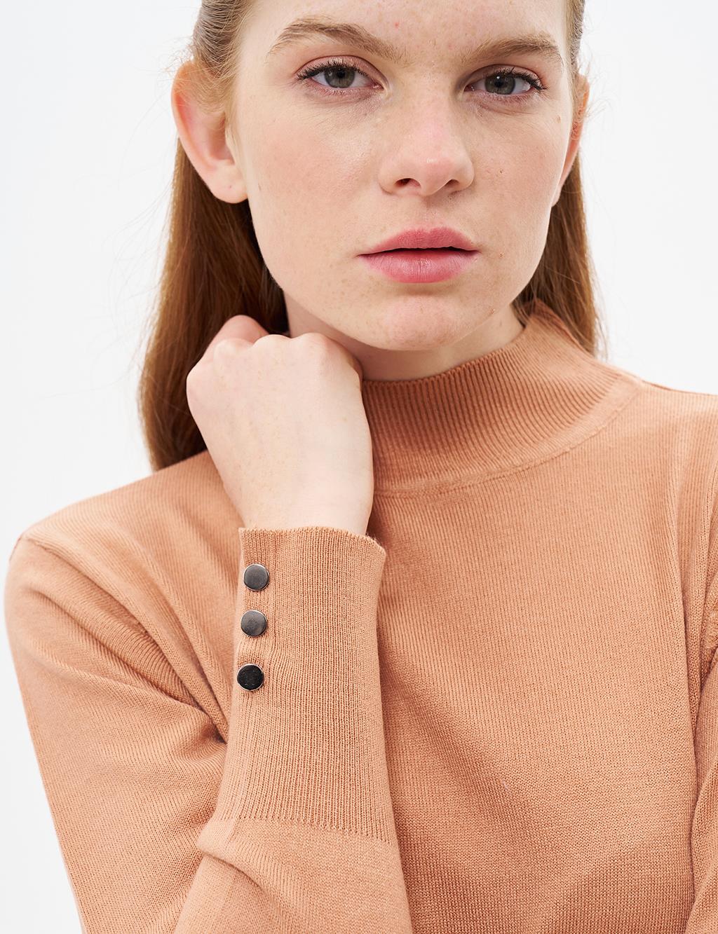 Half Turtleneck Knit Dress Salmon