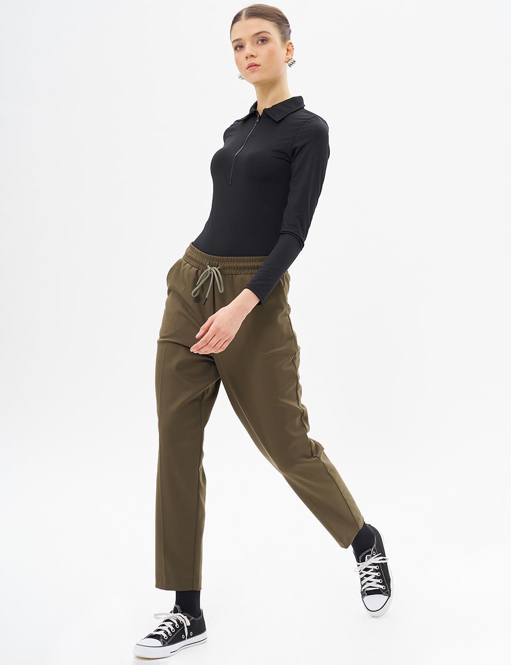 Elastic Waist Carrot Pants Khaki