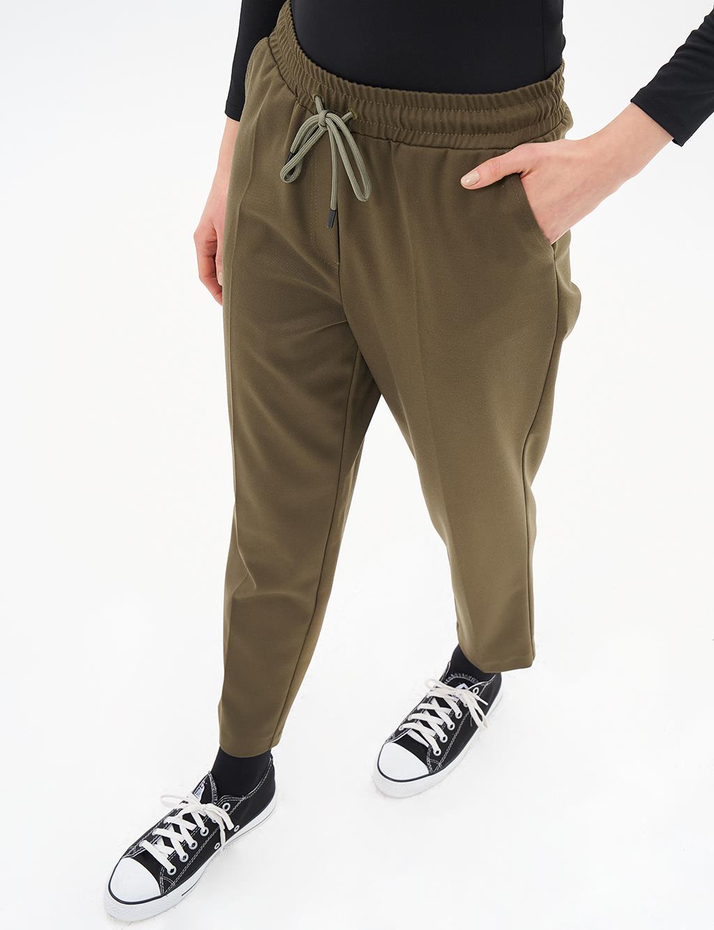 Elastic Waist Carrot Pants Khaki