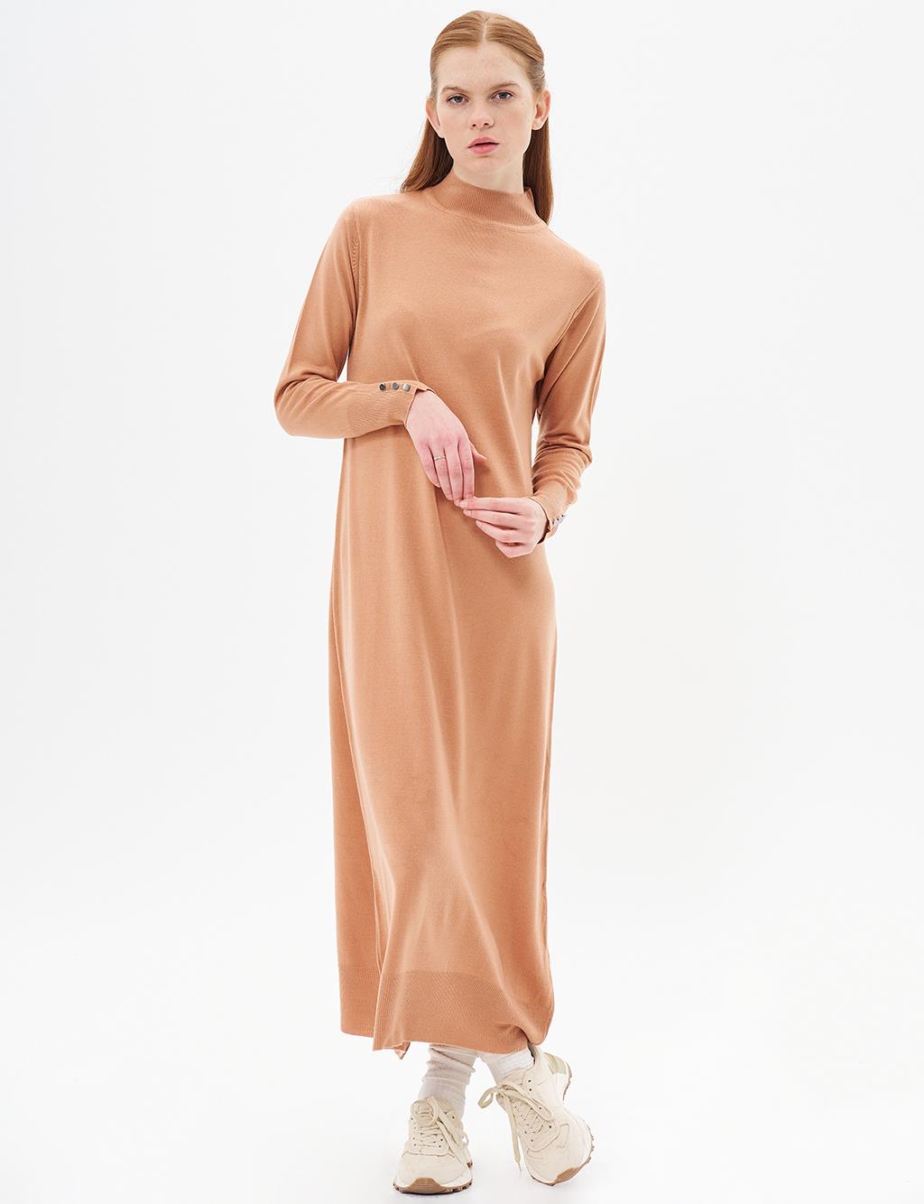 Half Turtleneck Knit Dress Salmon