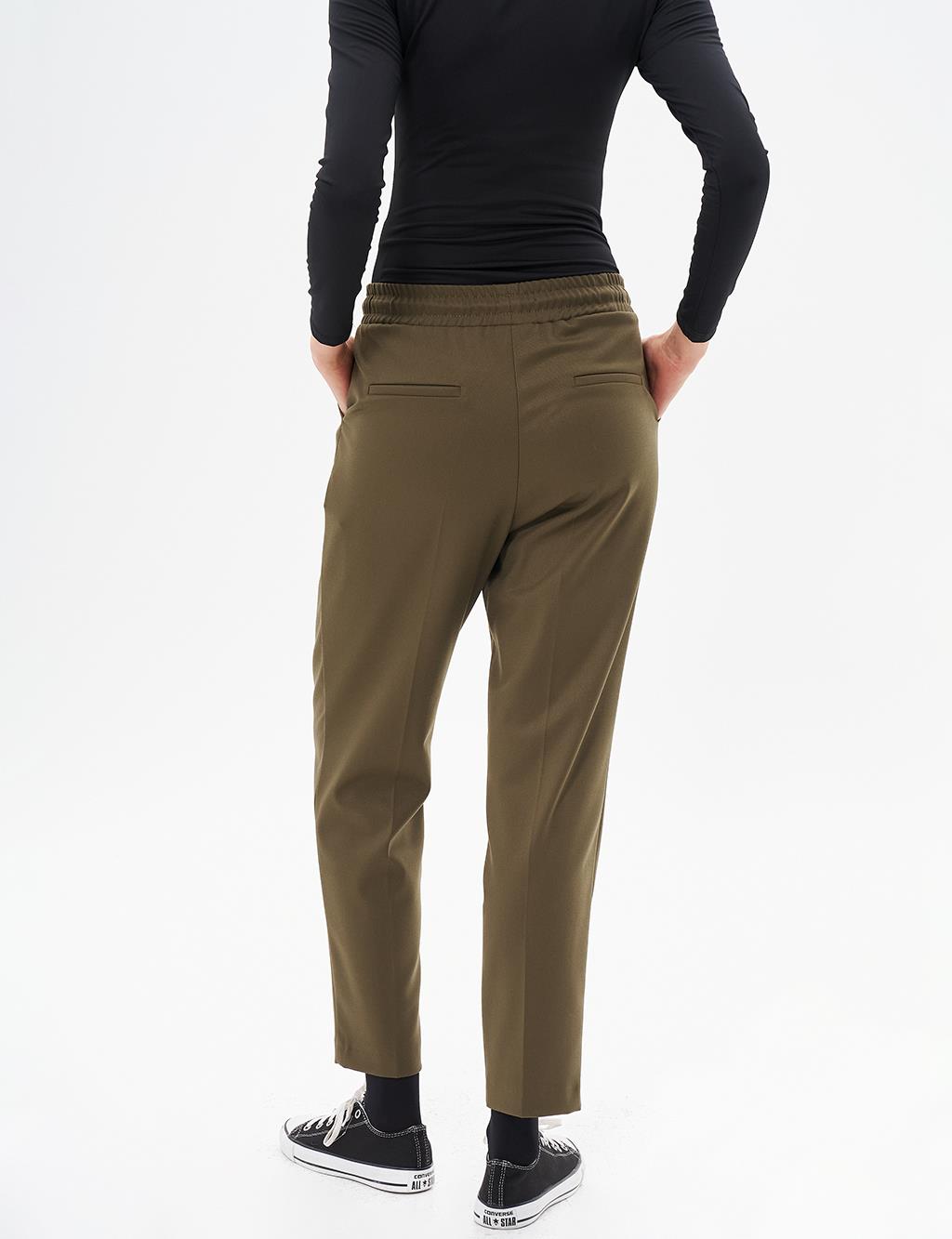 Elastic Waist Carrot Pants Khaki