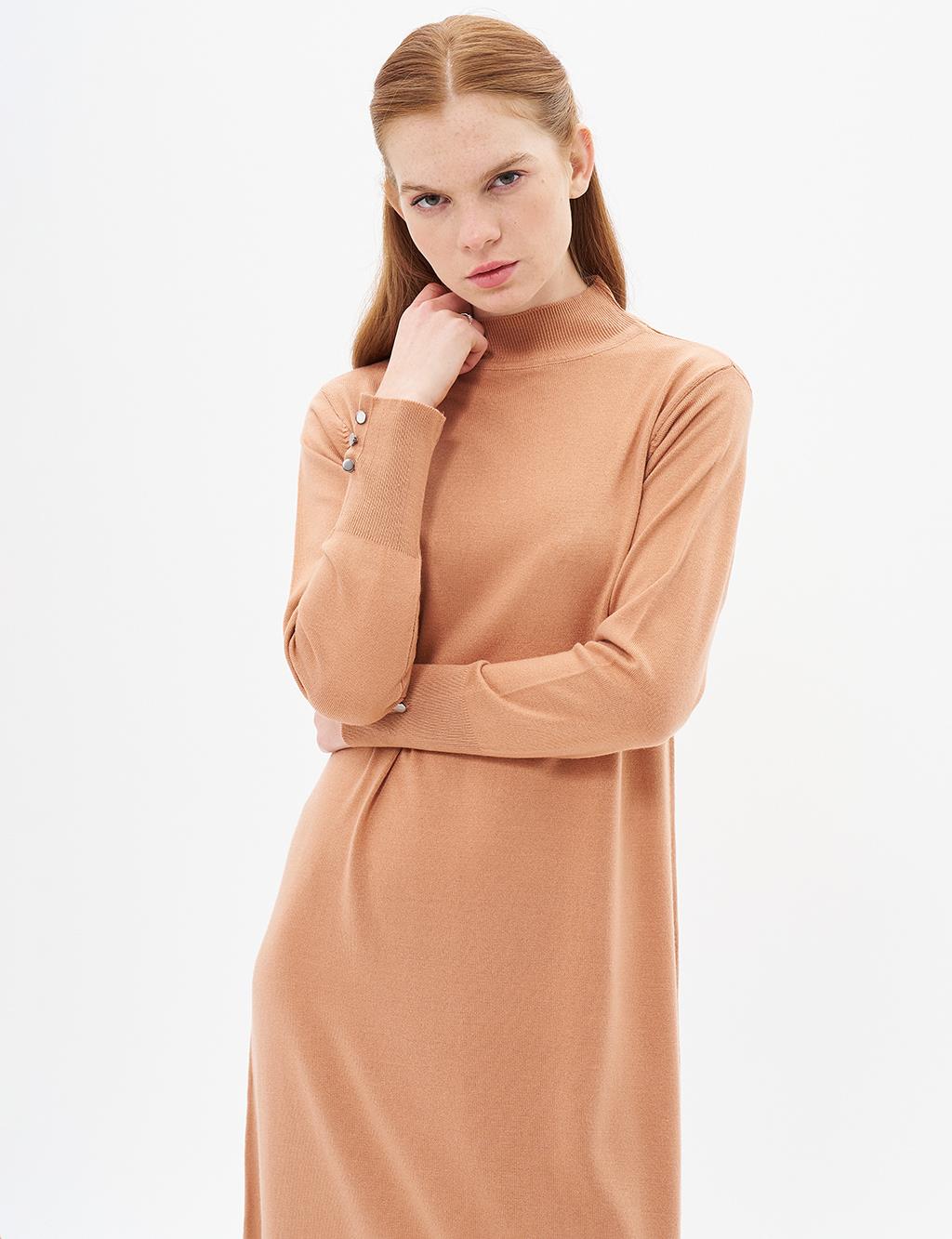 Half Turtleneck Knit Dress Salmon