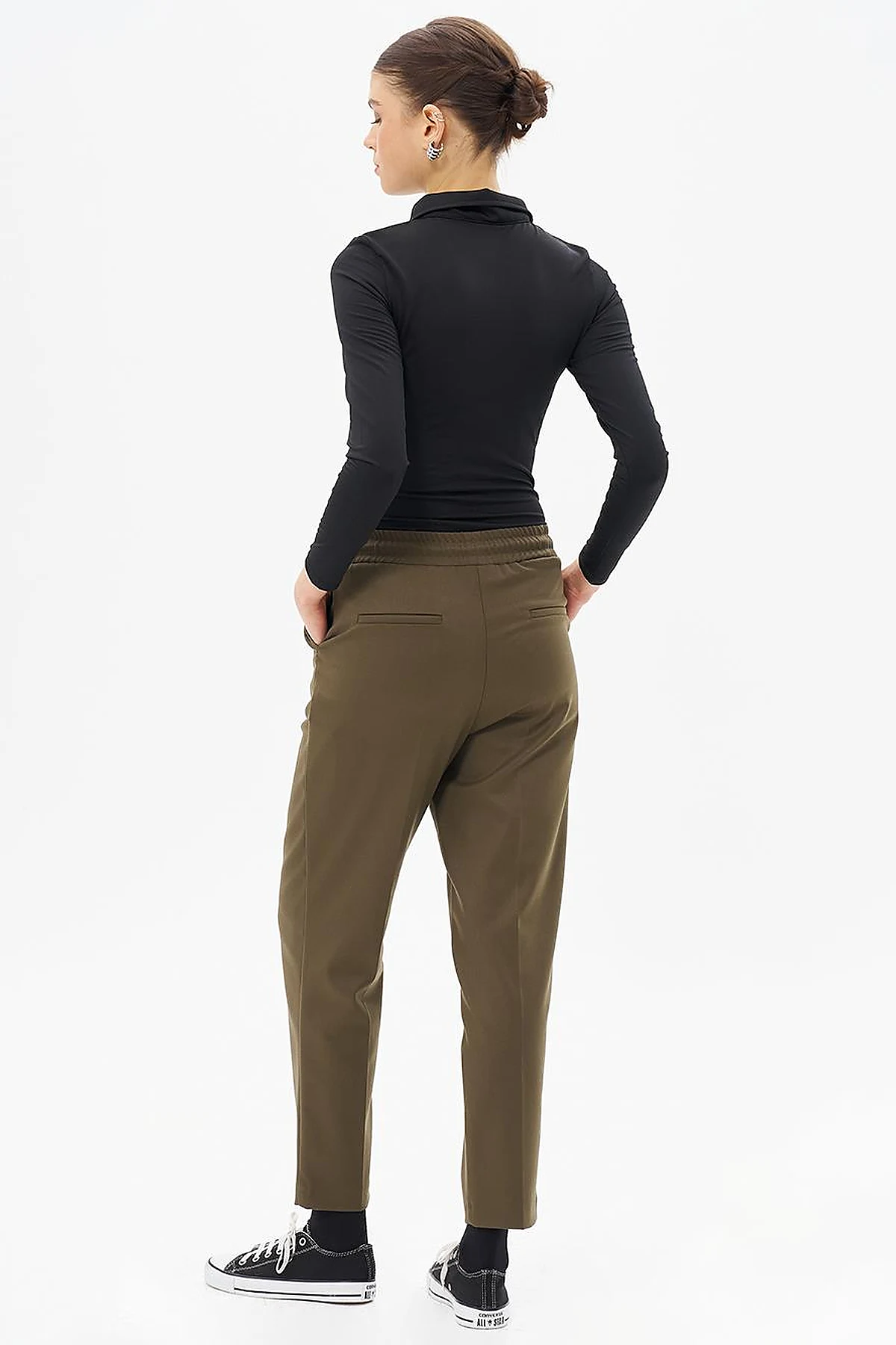 Elasticated Pipe-Leg Pants Khaki