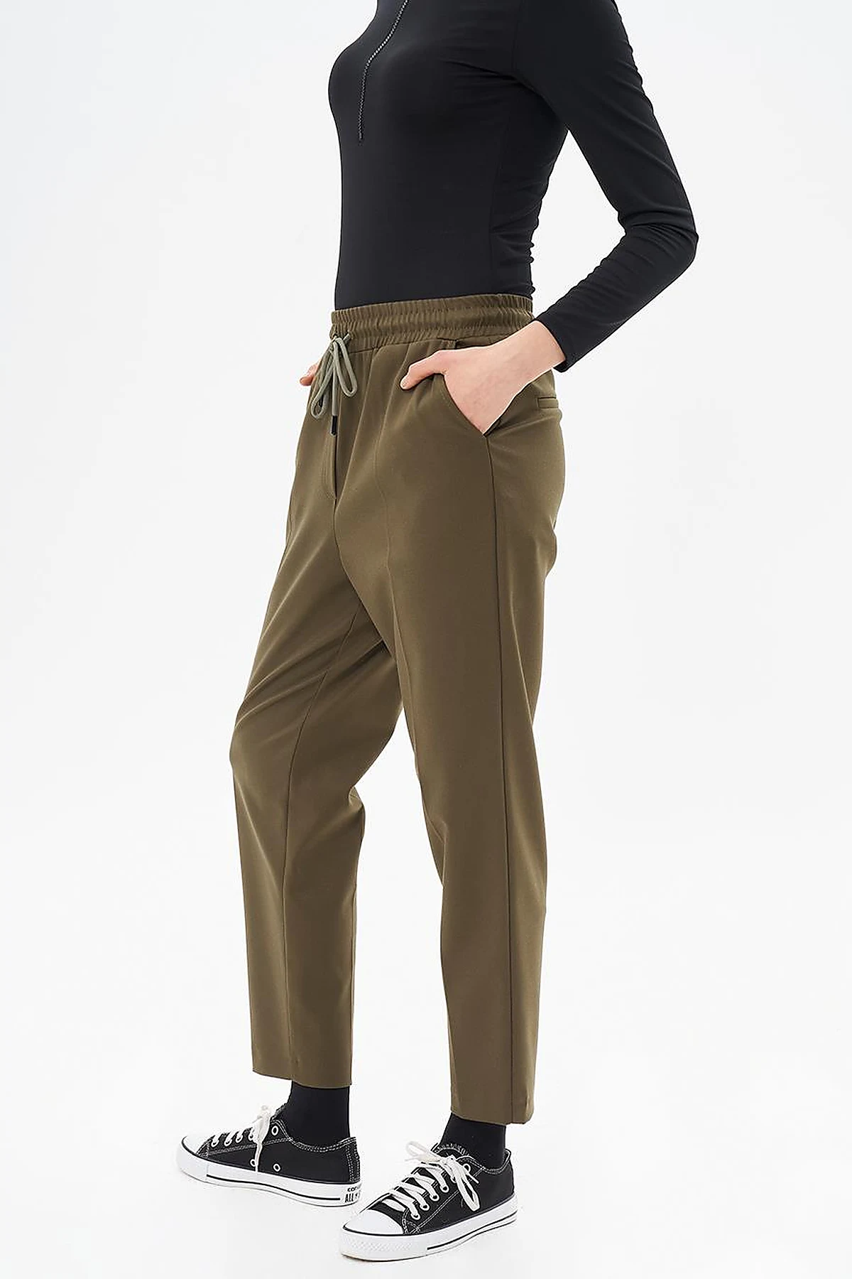 Elasticated Pipe-Leg Pants Khaki