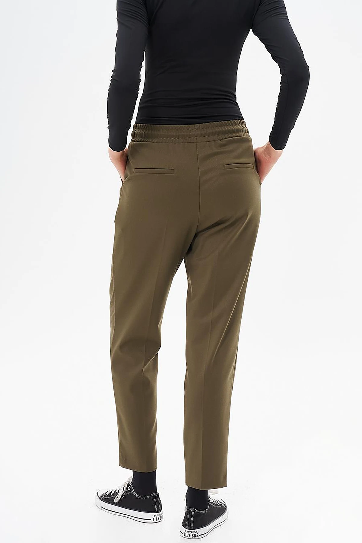 Elasticated Pipe-Leg Pants Khaki