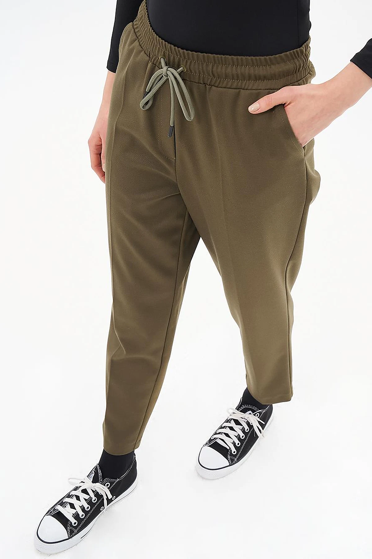 Elasticated Pipe-Leg Pants Khaki