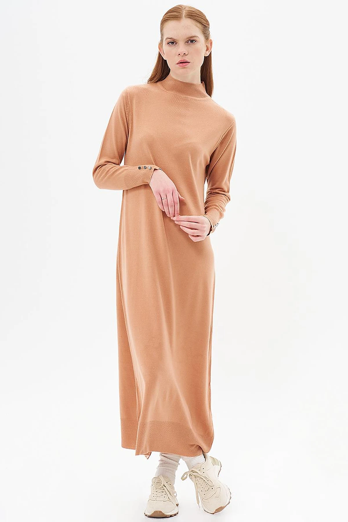 Half Turtleneck Knit Dress Salmon