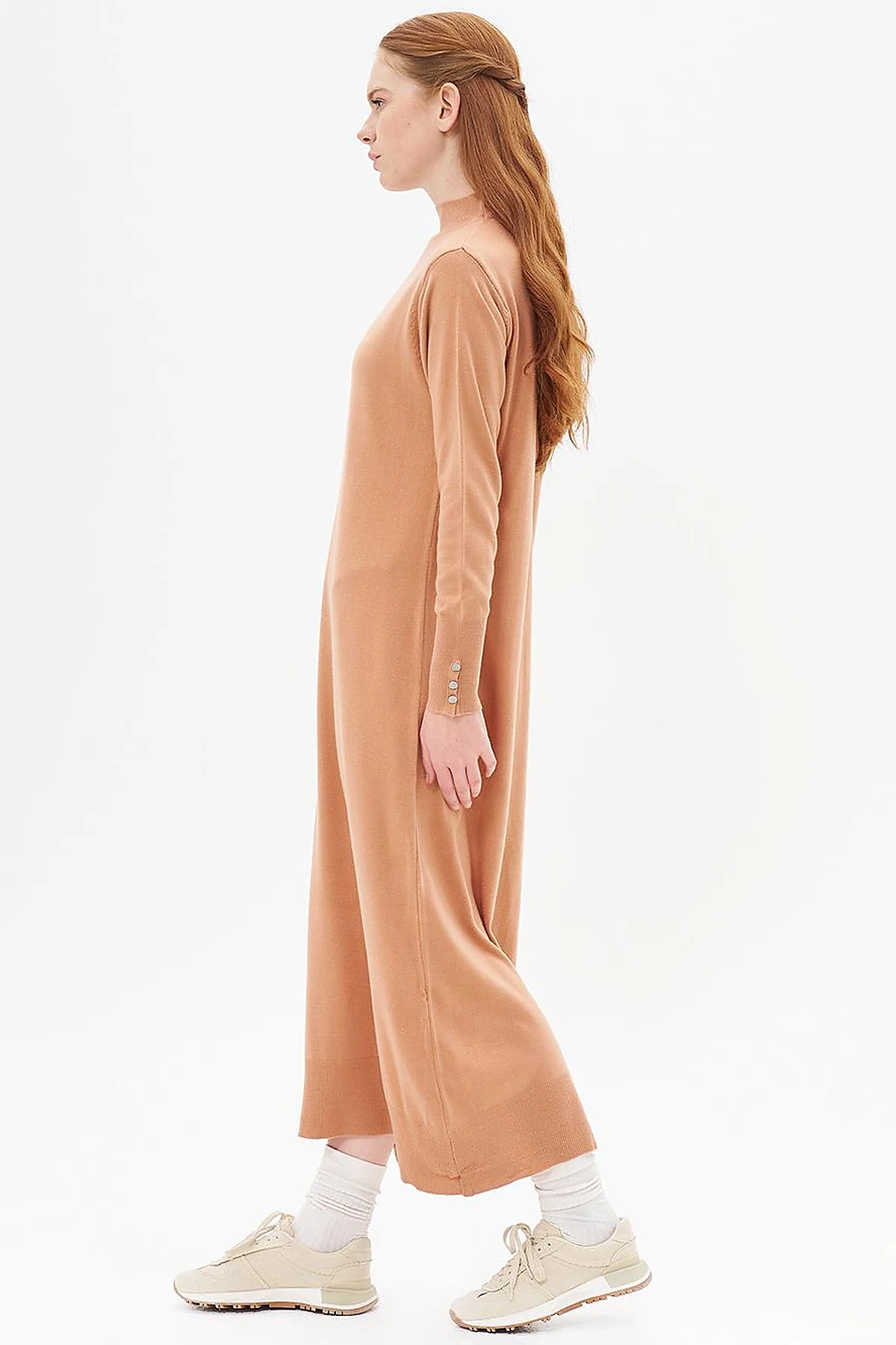Half Turtleneck Knit Dress Salmon