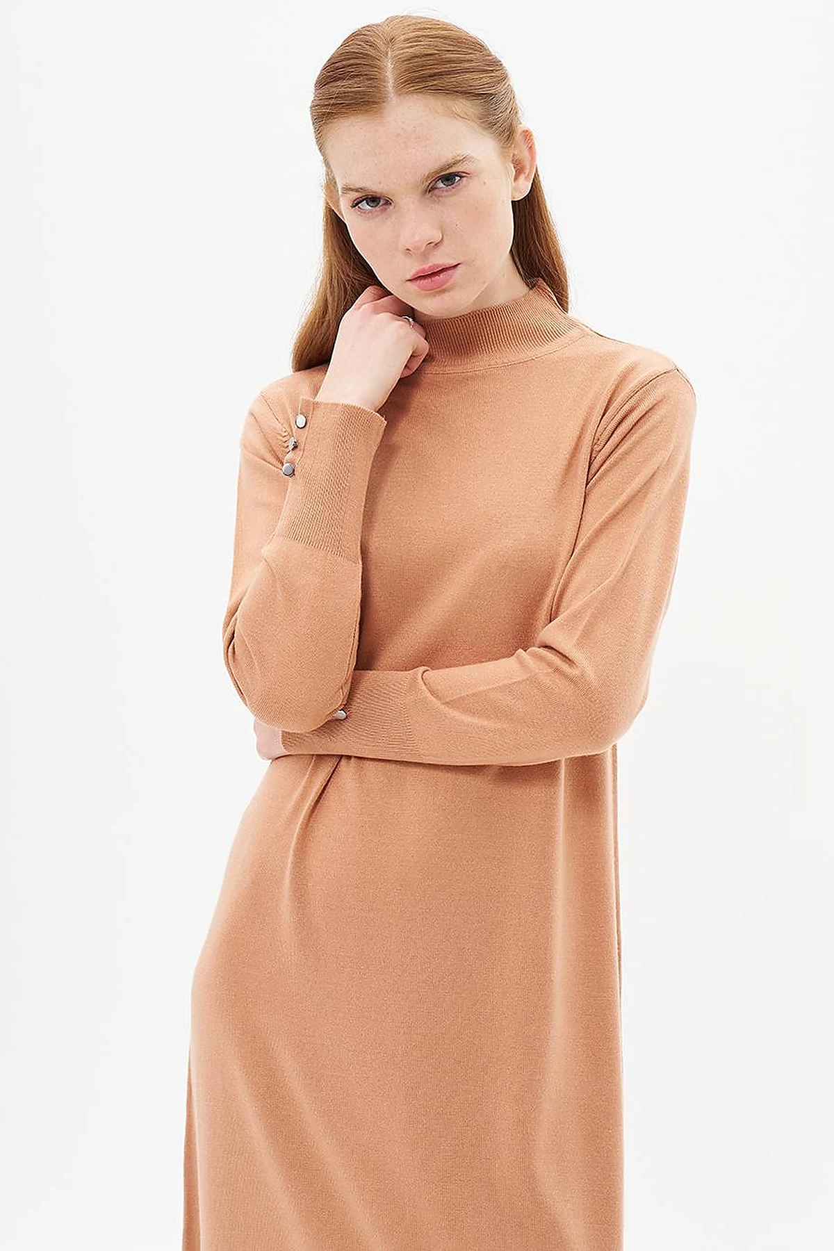 Half Turtleneck Knit Dress Salmon