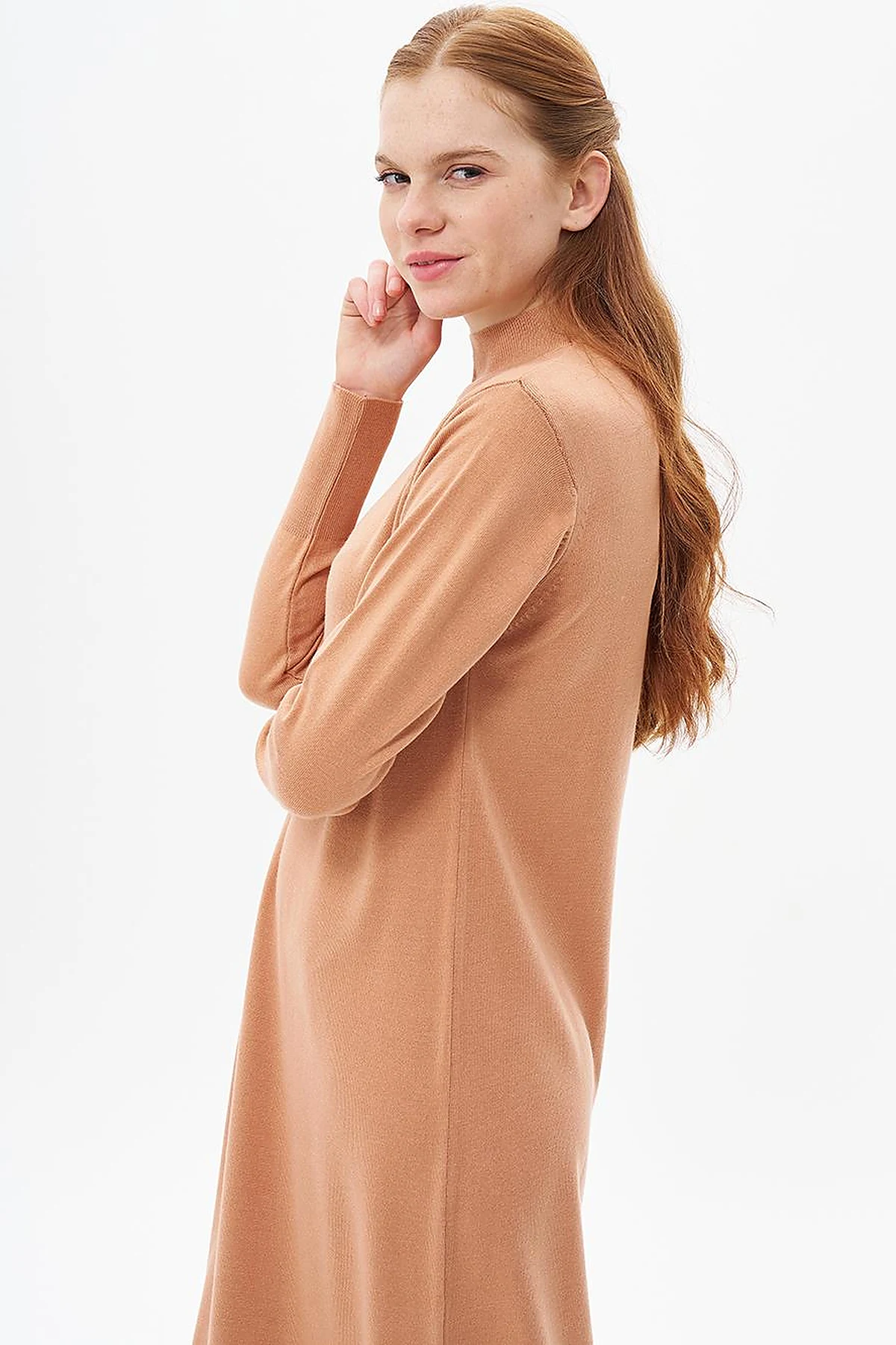 Half Turtleneck Knit Dress Salmon